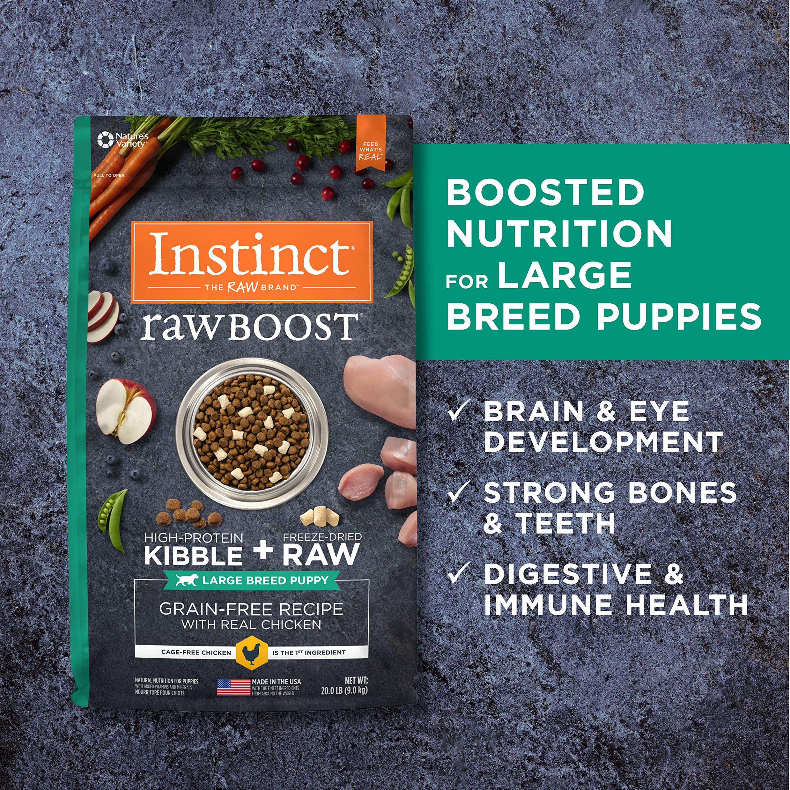 Instinct Raw Boost Large Breed Puppy, Natural Dry Dog Food with Freeze Dried Pieces, Grain Free Recipe - Real Chicken, 20 lb. Ba