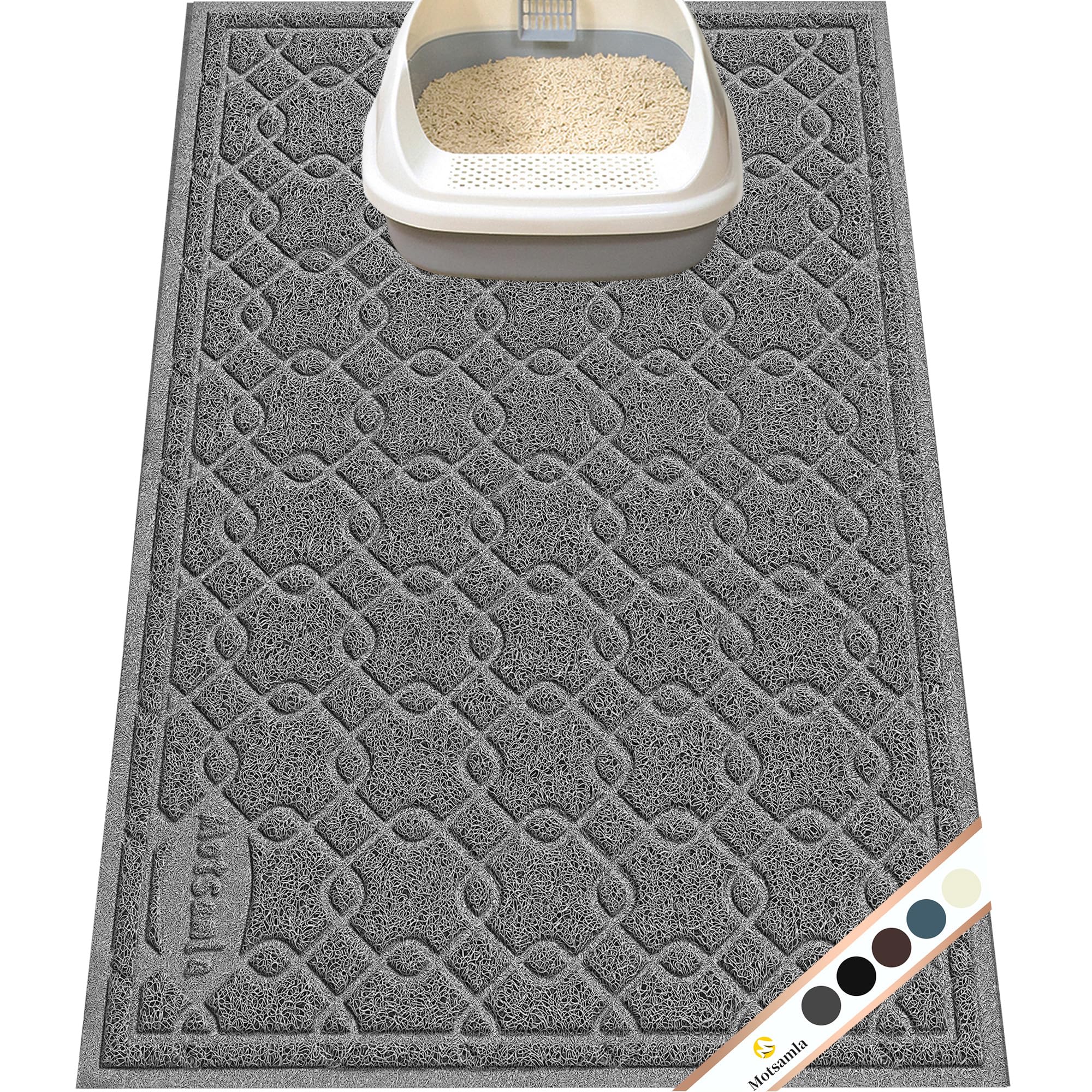 Motsamla Cat Litter Box Mat, 35  x 24  Large Kitty Litter Trapping Mat Keep Floor Clean, Litter Box Mat Scatter Control, Waterpr