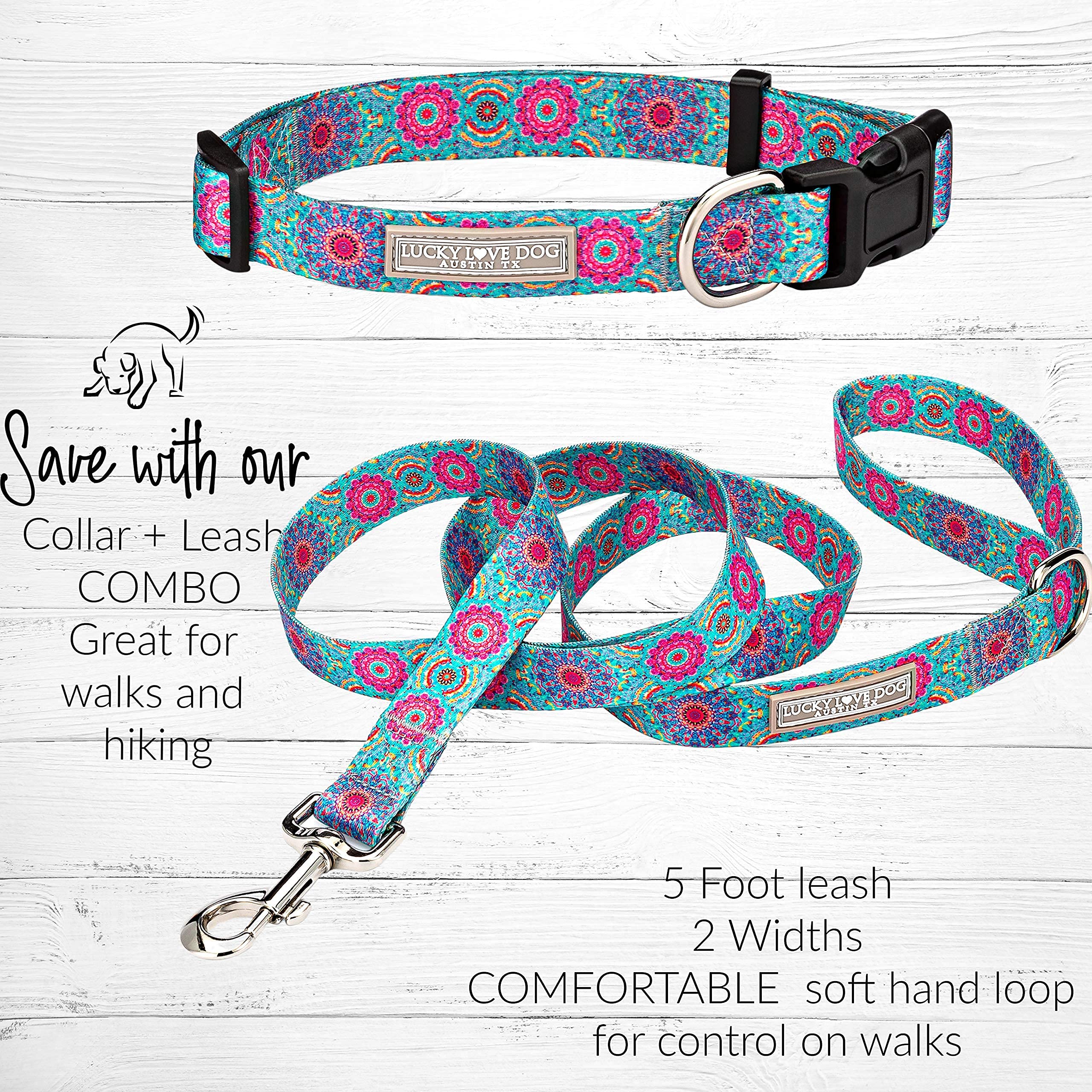 Lucky Love Dog, Boho Chic Dog Collar For Girl Boy Dogs, Vivid Pink And Turquoise Collar For Dogs, Comfortable, Soft, Cute Collars - (X-Small, Clara Collar)