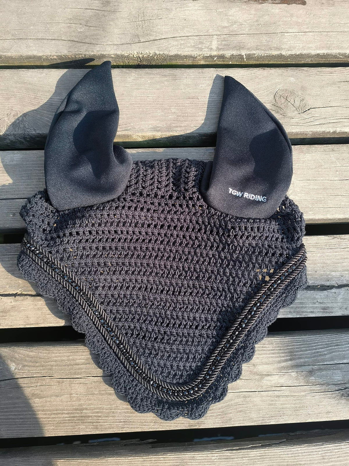 TGW RIDING Horse Ear Bonnet/Net/Hat/Horse Fly Hood/Mask Horse Fly Veil Horse Fly Bonnet (Full, Black)