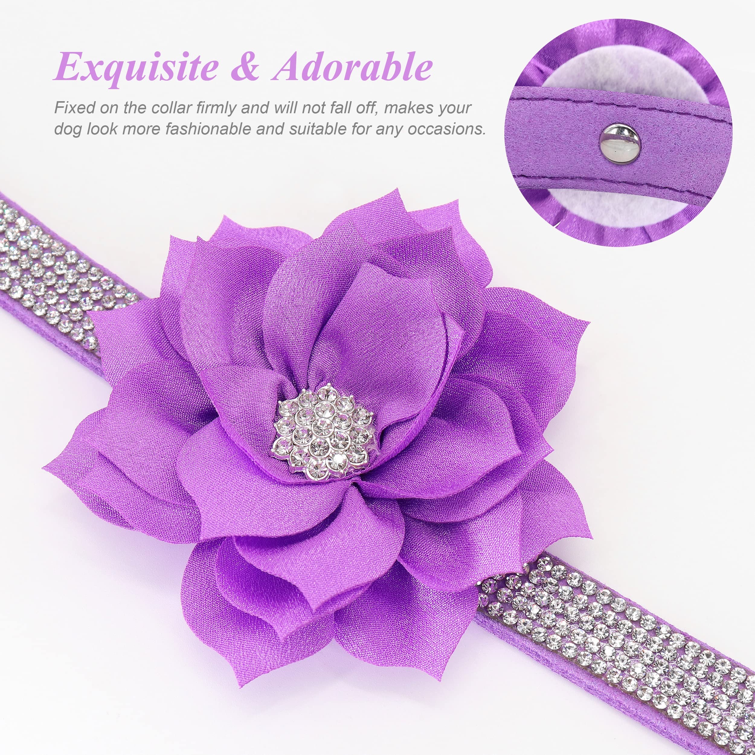 Pet Artist Cute Girl Rhinestone Suede Dog Collars For Small Dogs Cats,Soft Flower Dog Collar,Bling Dog Collars For Small Puppy Dogs Purple Collar, Xs:Neck 7.5-10'(19-25Cm)