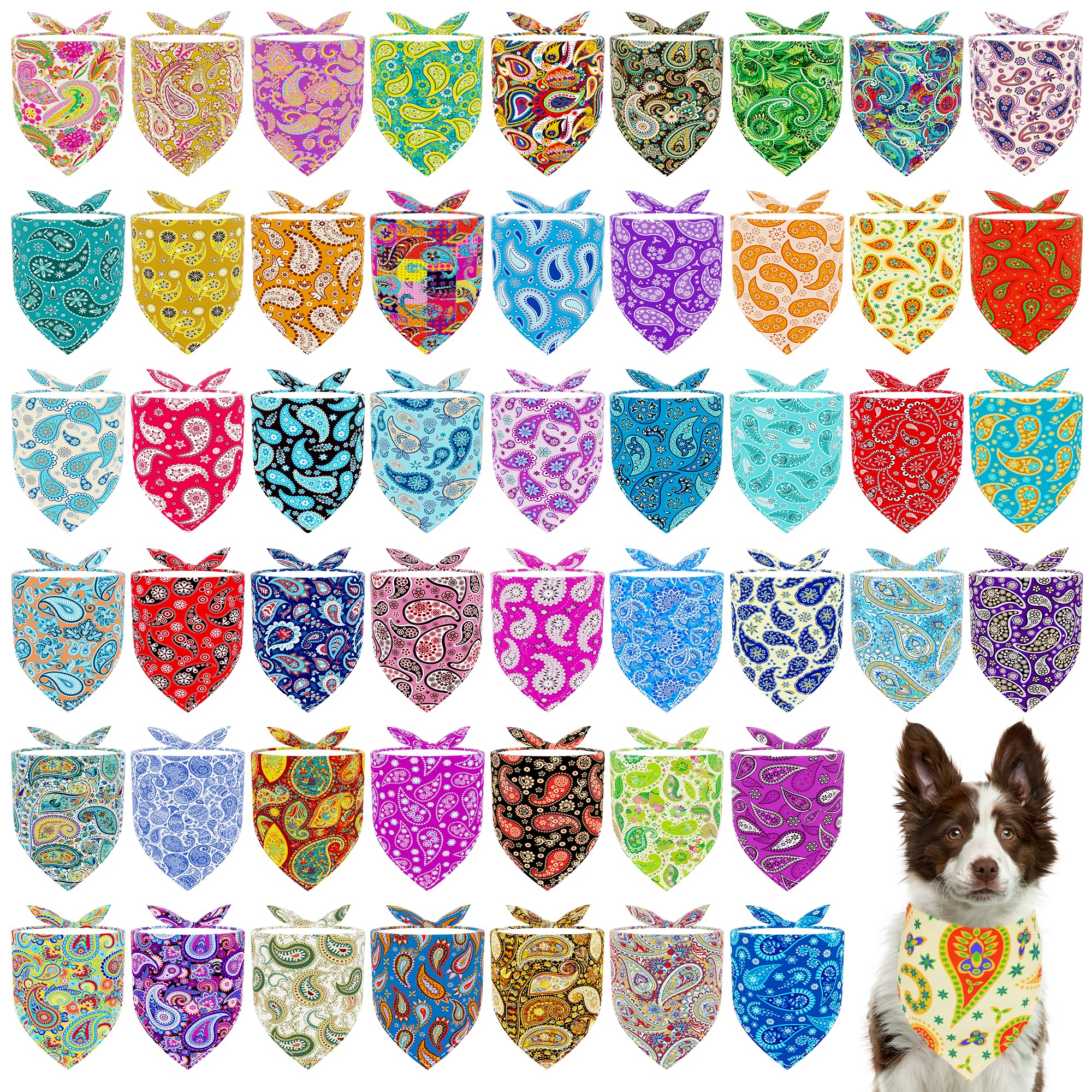 JpGdn 50PCS Big Dog Bandanas Paisley 33Inch for Large Extral Large XL XXL Breed Kerchief Triangle Bibs Scarves Pink Blue Yellow 