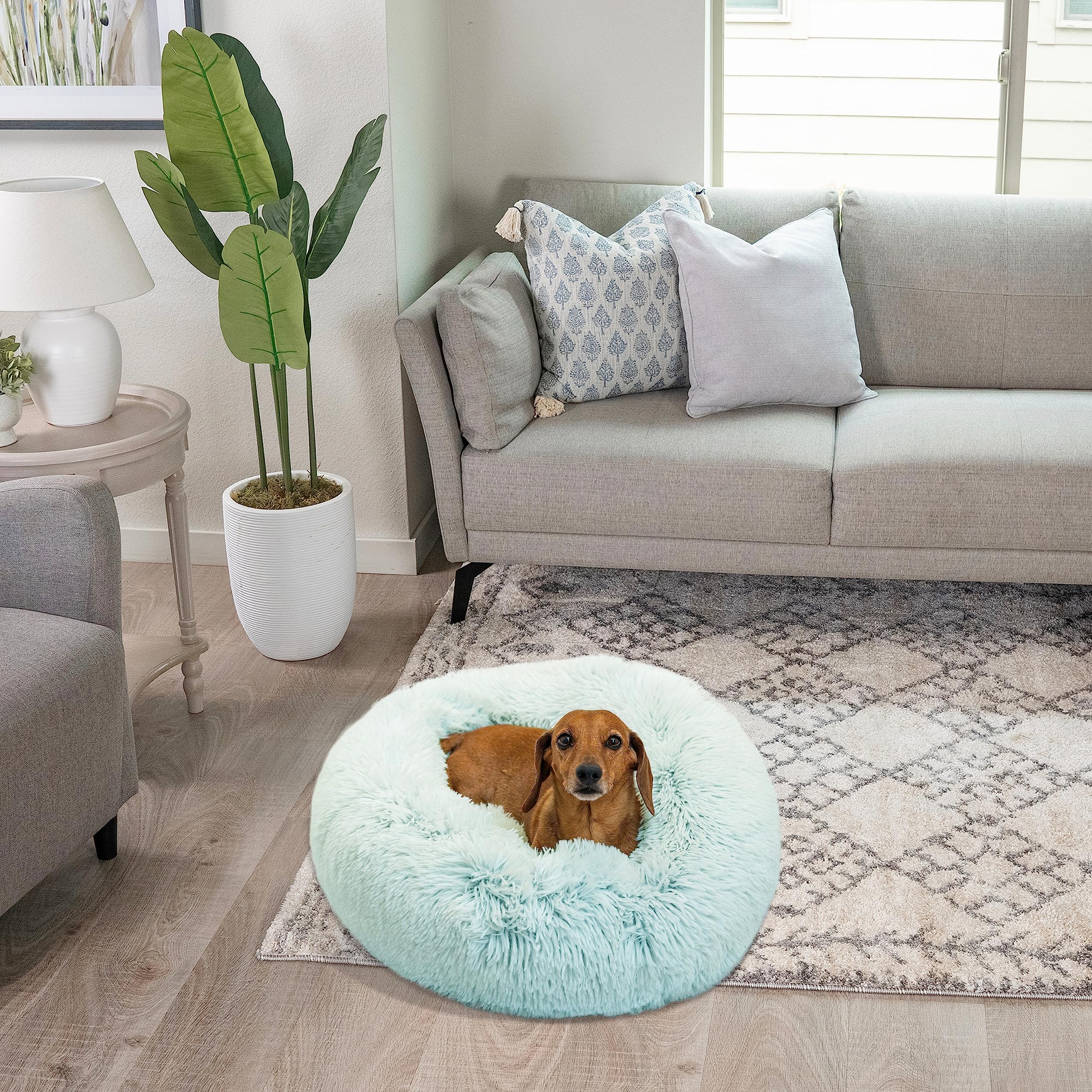 Best Friends By Sheri The Original Calming Donut Dog And Cat Bed In Shag Fur, Baby Blue, Small, 23X23