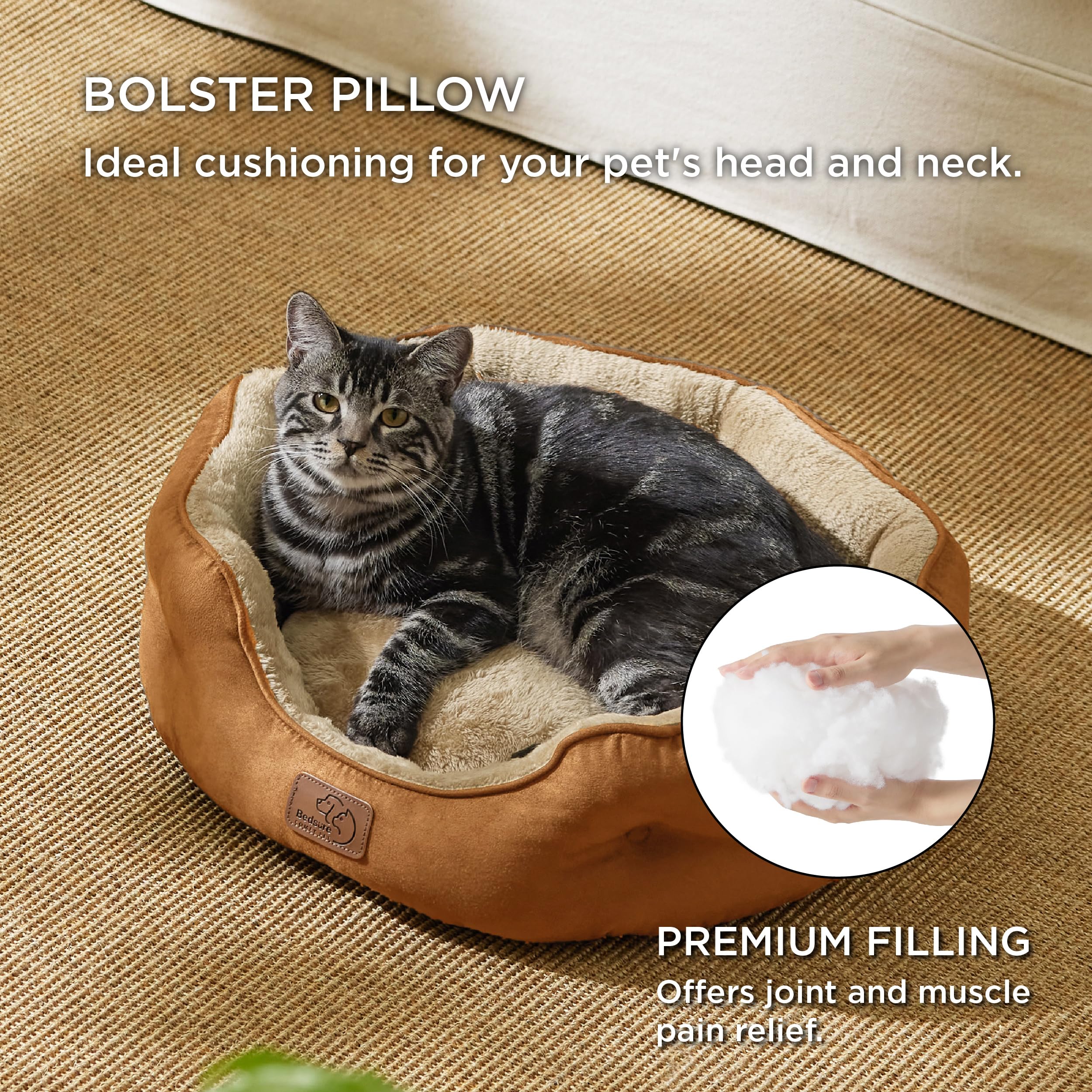Bedsure Dog Beds For Small Dogs - Round Cat Beds For Indoor Cats, Washable Pet Bed For Puppy And Kitten With Slip-Resistant Bottom, 20 Inches, Terracotta