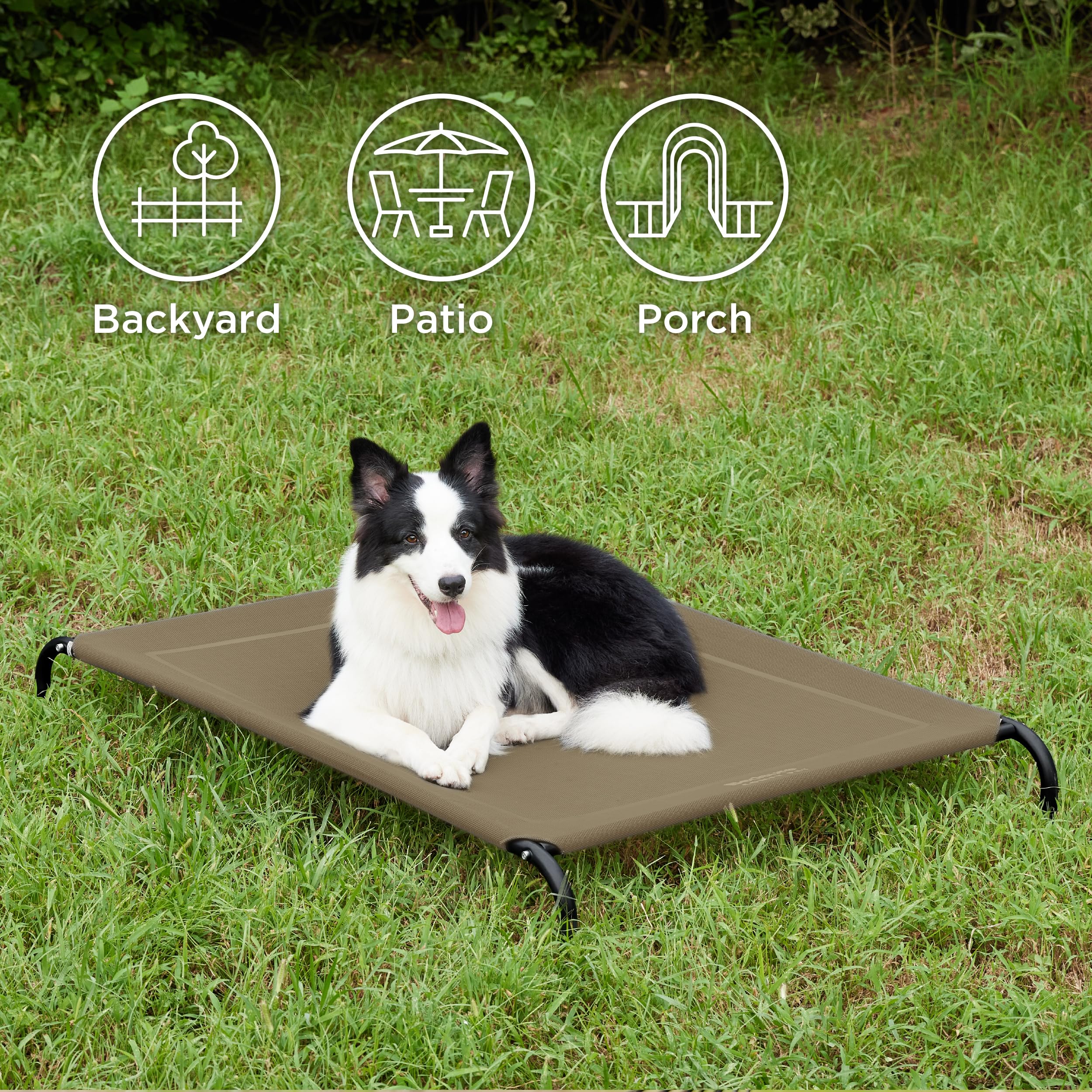 Bedsure Large Elevated Cooling Outdoor Dog Bed - Raised Cots For Large Dogs, Portable Indoor & Outdoor Pet Hammock Bed With Skid-Resistant Feet, Frame With Breathable Mesh, Brown, 49 Inches