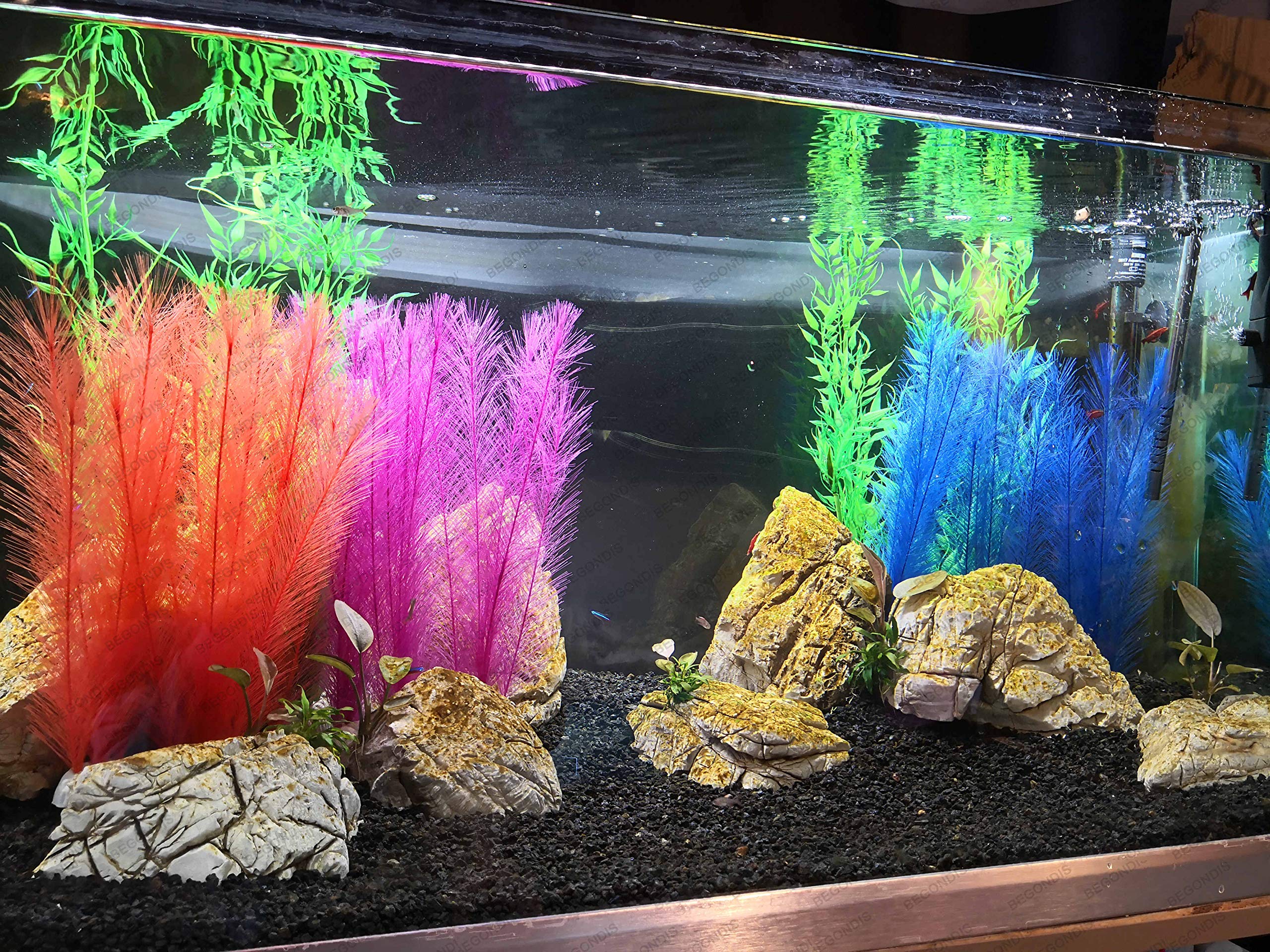 Begondis Aquarium Decorations 3Pcs Fish Tank Artificial Green Water Plants Made Of Silk Fabrics Plastic