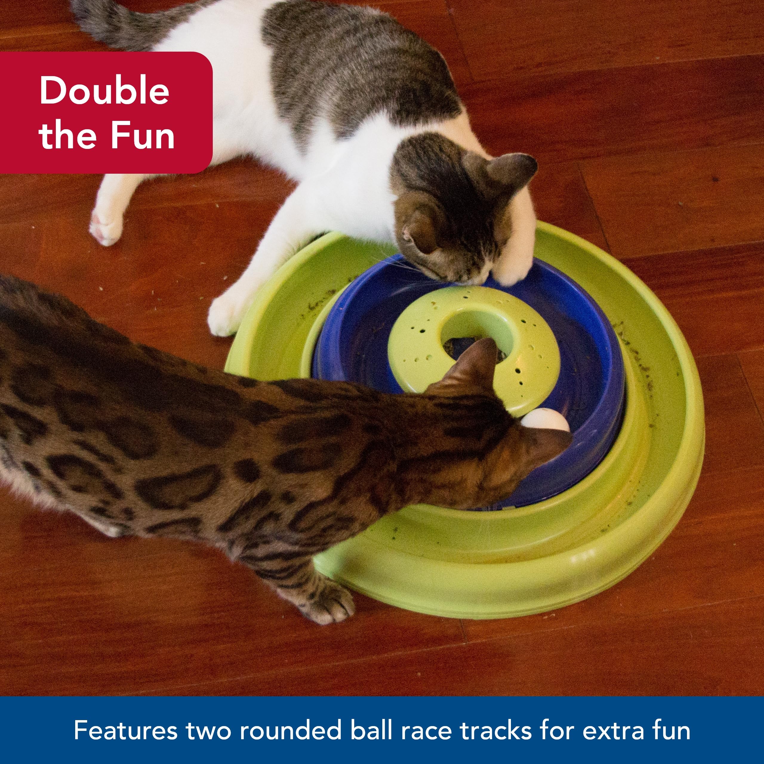 Coastal Pet Turbo Catnip Hurricane Cat Toy - Interactive Double Cat Toy Ball Track - For Cats And Kittens - Green And Blue - 16'