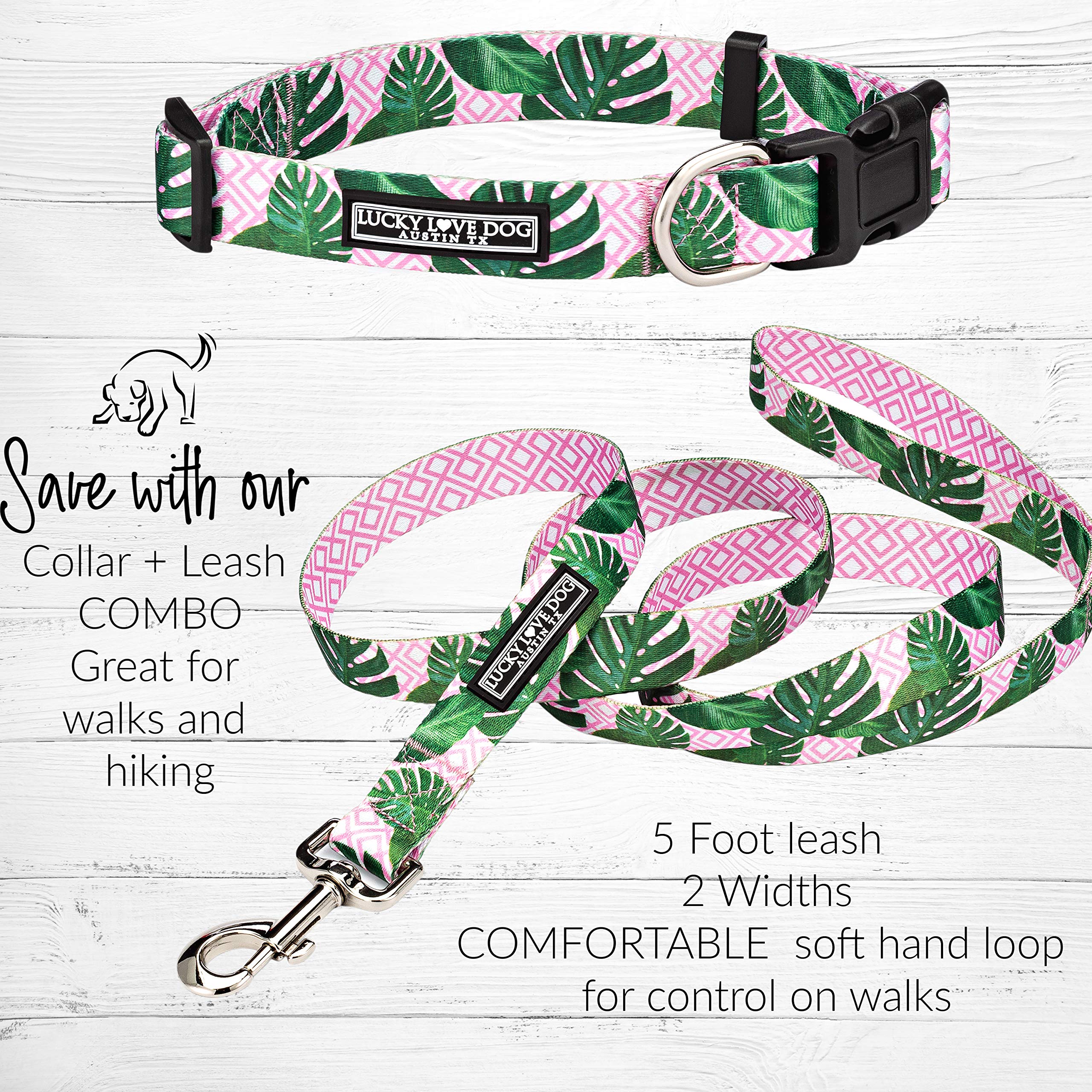 Lucky Love Dog, Tropical Dog Collar For Female Male Dogs, Comfortable & Soft, Vivid Pink Dog Collar - (X-Small, Laguna Collar)