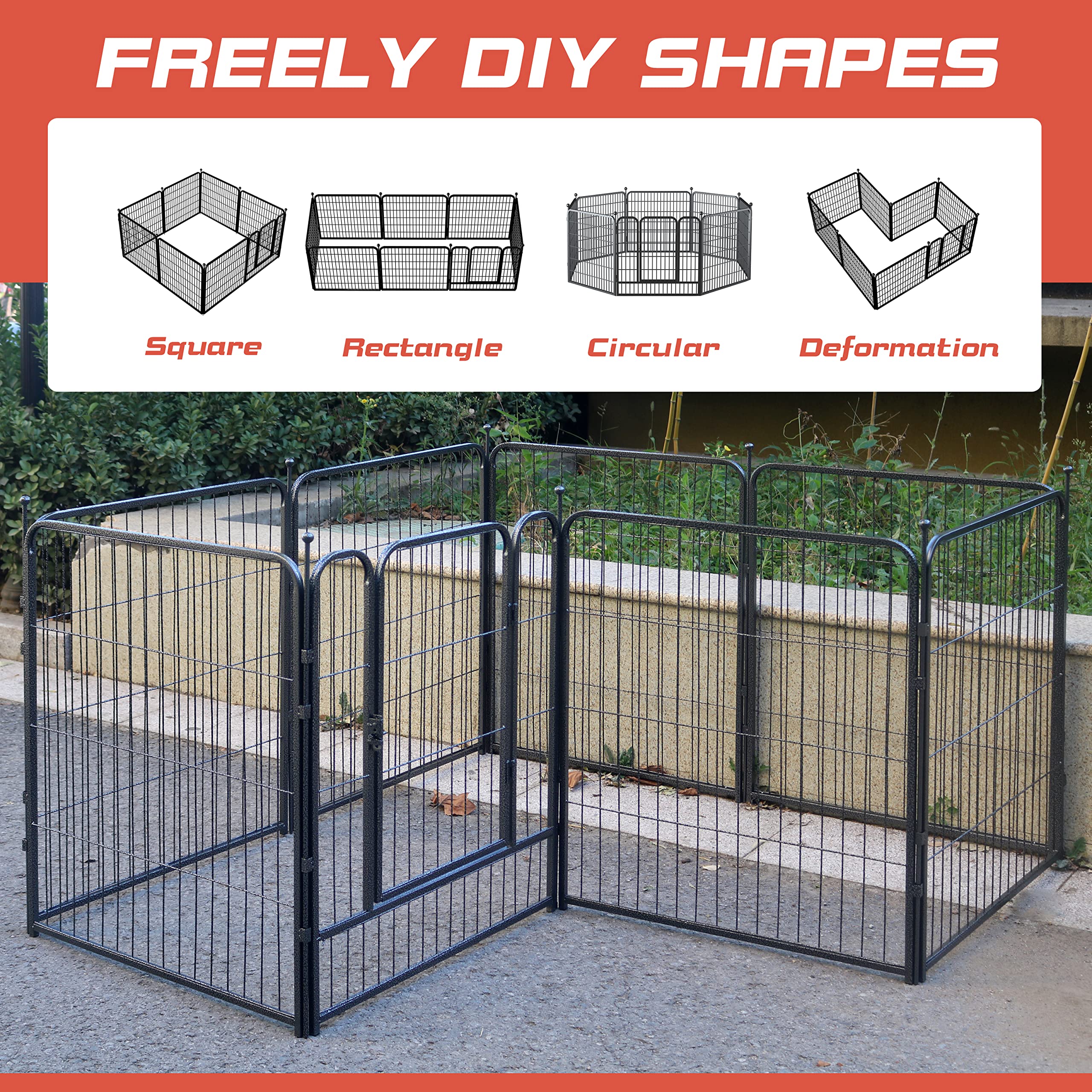 Dog Playpen,24/32/40 Inch Height In Heavy Duty,Folding Indoor Outdoor Dog Exercise Fence, Portable Pet Playpen With Door For Large Medium Dogs - Silver Gray (8 Panels, 32 Inch)