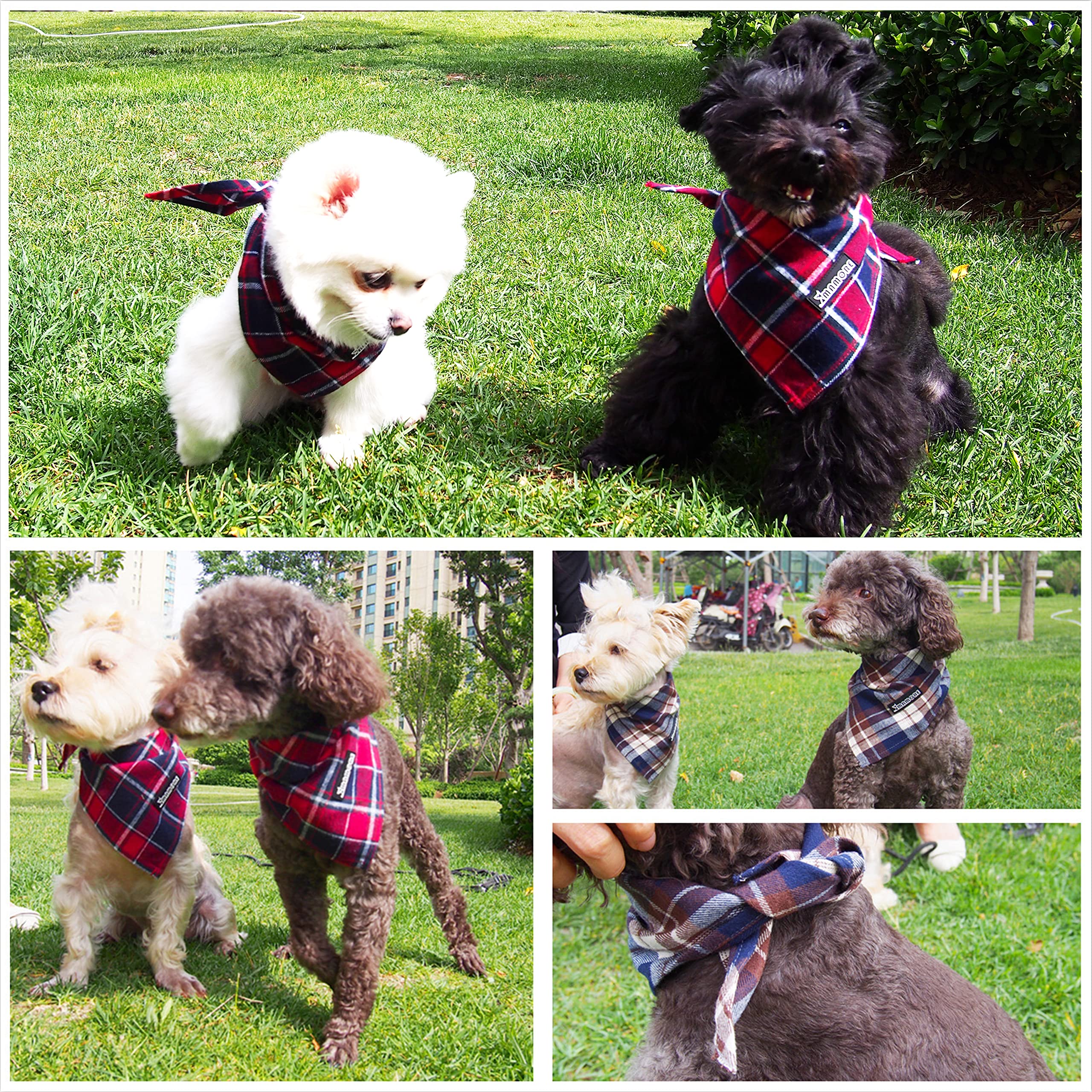 Adjustable Plaid Dog Bandanas,1Pc Soft Washable Cotton Triangle Bib Kerchief Scarfs For Small Medium Large Dogs And Cats (Fuchsia&Blue, Small)