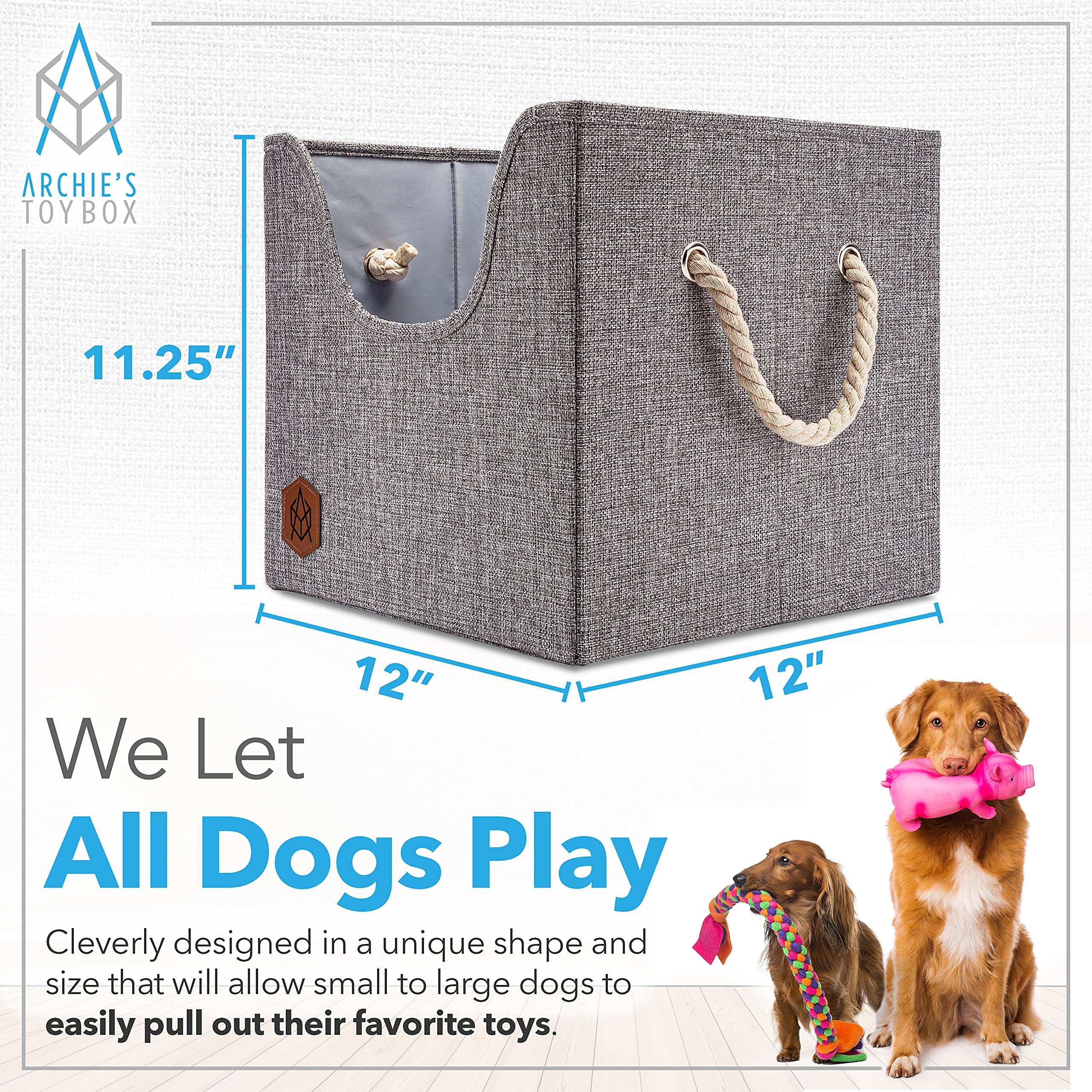 Dog Toy Box, Storage Bin for Puppy Toys, Foldable Cube Storage Bin with Cutout Window and Sturdy Cardboard Base | Toy Basket wit