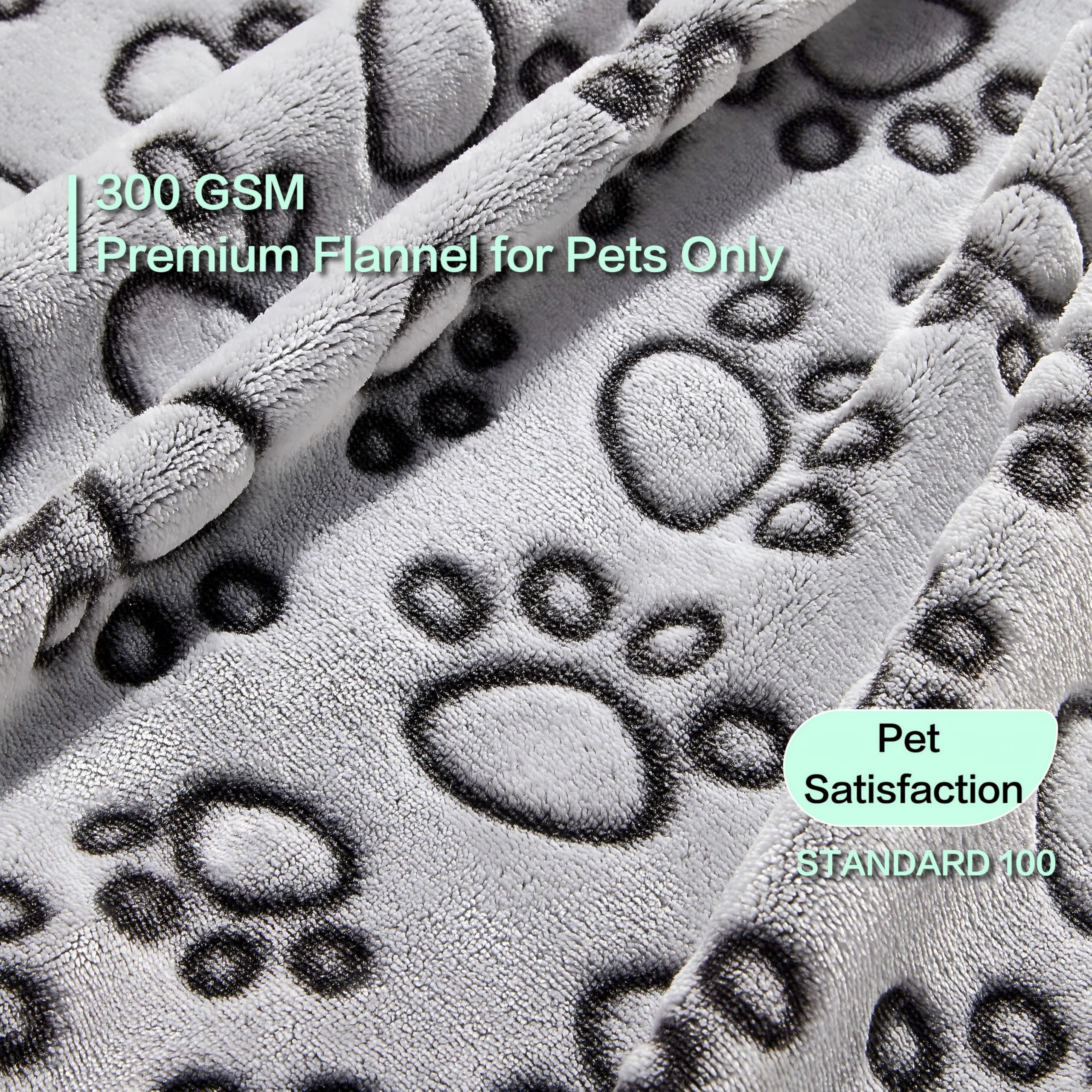 Stuffed Premium Soft Dog Blanket, With Flannel Grey Cute Paw Print, 43 * 66 Inches