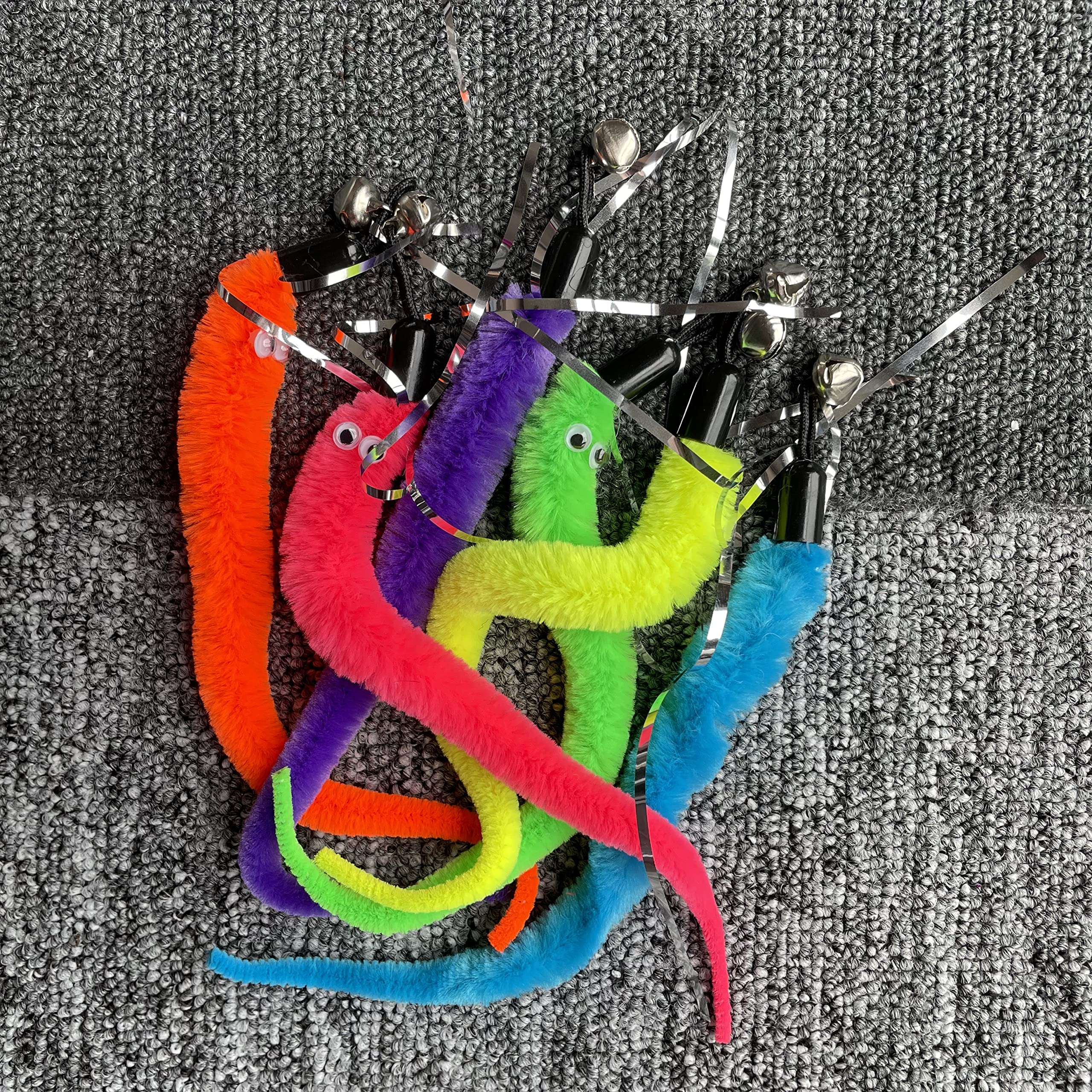 Yubonus Cat Wand Toy Refills 16Pcs With Bells, Interactive Durable Worm Attachments For Indoor Cats, Safe Teaser Replacement Cat