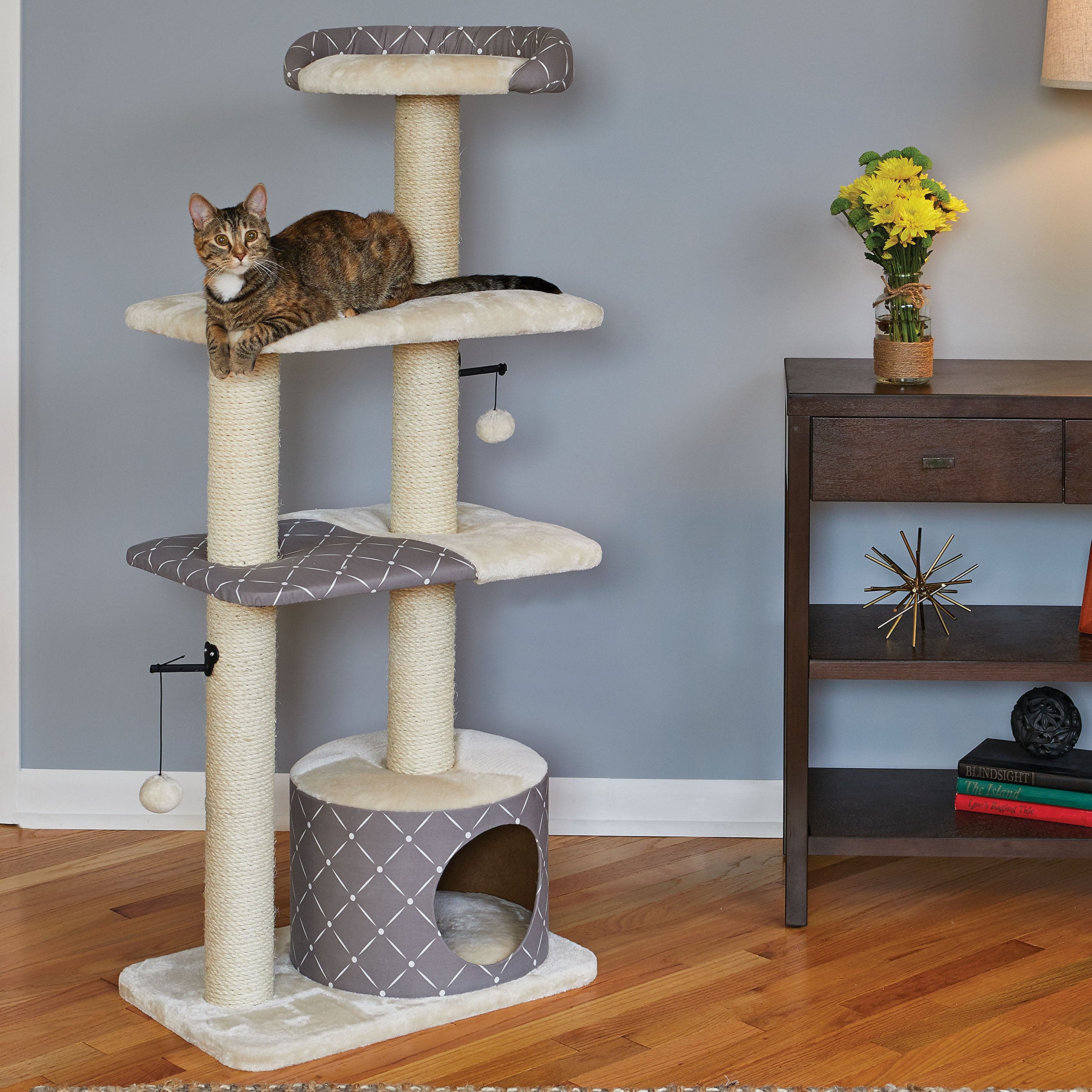 Cat Tree | ''Tower'' Cat Furniture, 5-Tier Cat Tree W/ Sisal Wrapped Support Scratching Posts & High Cat Look-Out Perch, Mushroo