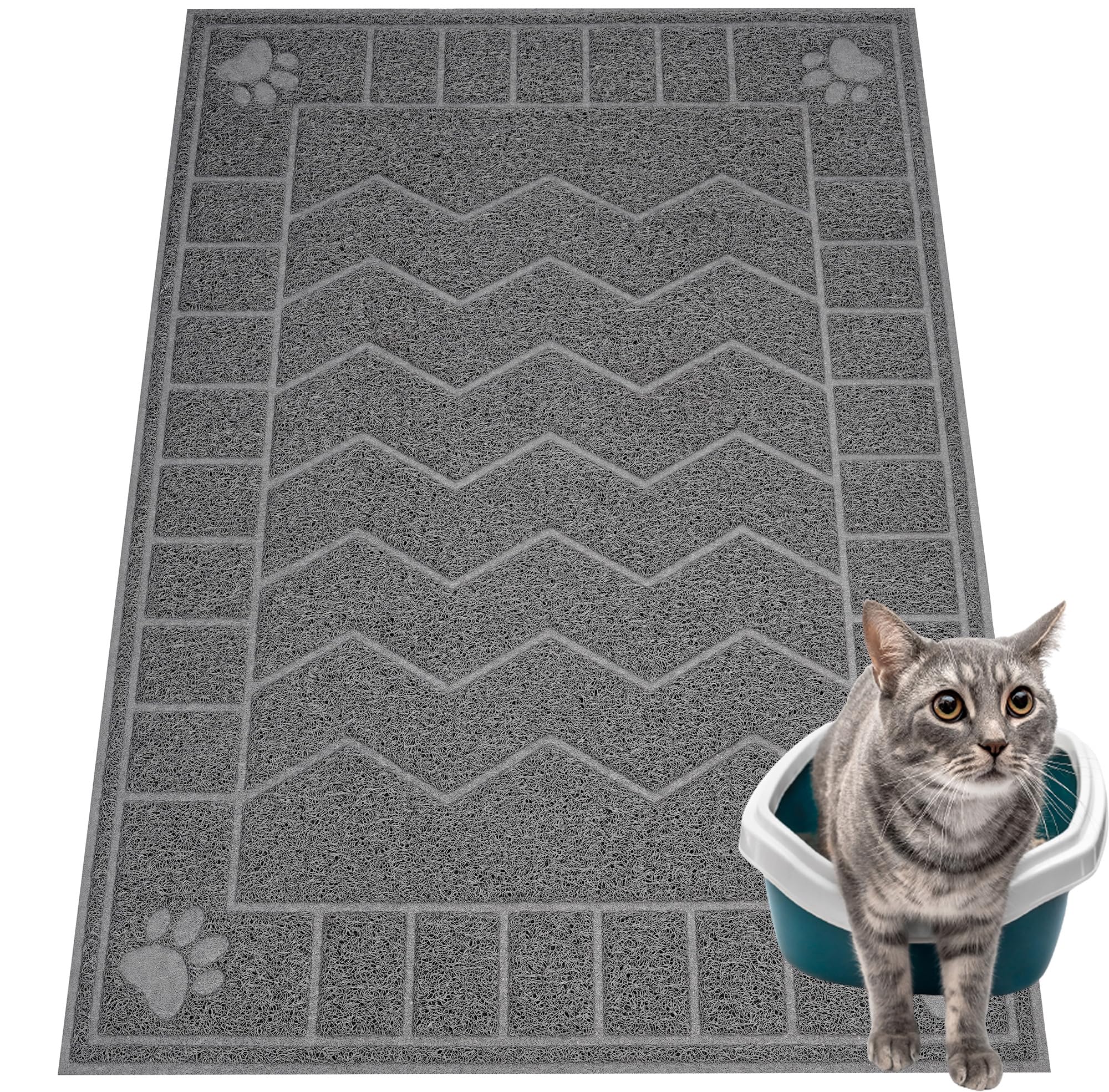 Motsamla Cat Litter Mat, Litter Trapping Mat Soft On Kitty Paws, 35' X 24' Kitten Litter Box Mat For Cleaner Floors, Waterproof, Easy Clean, Durable Large Size Cat Litter Pad For Kitten.