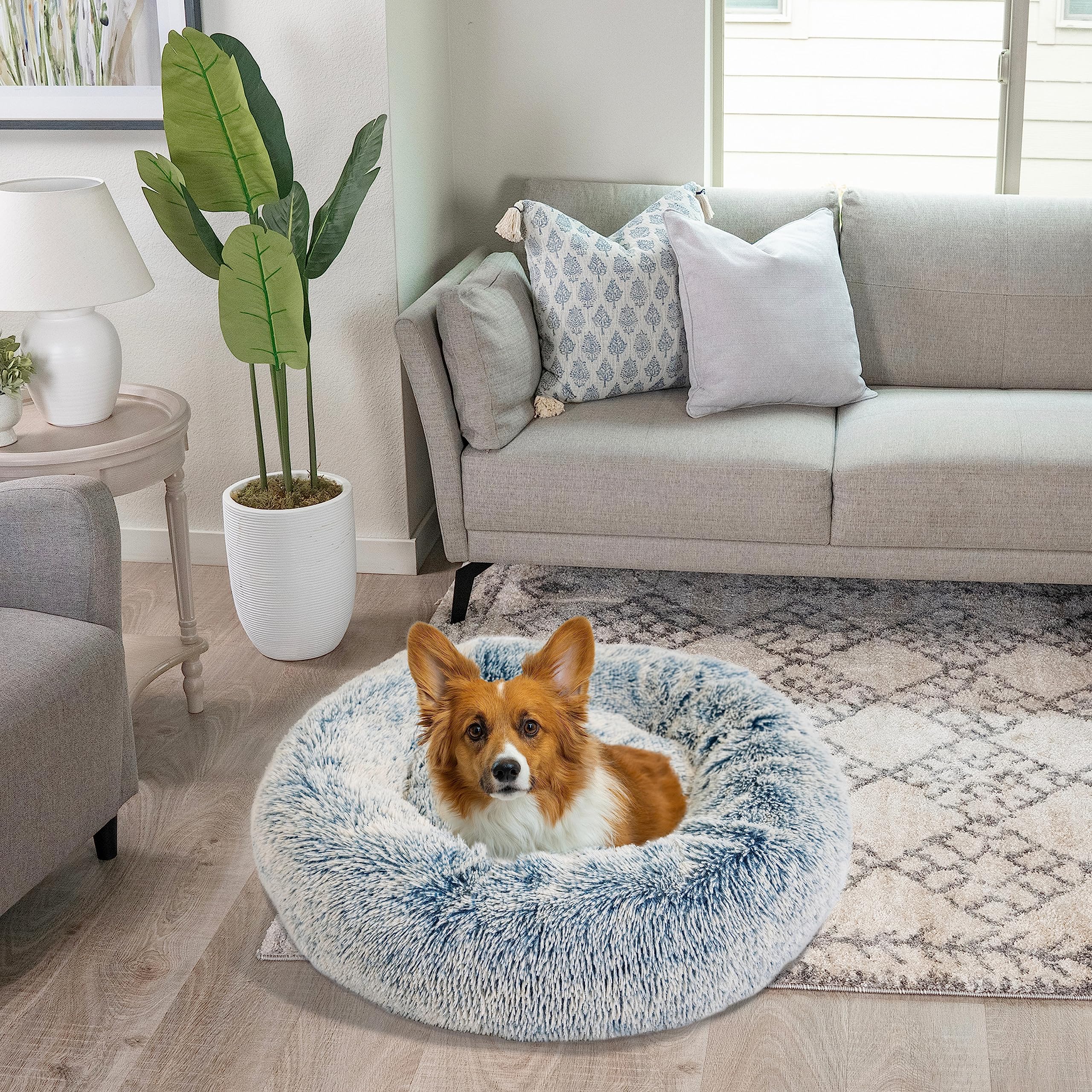 Best Friends By Sheri The Original Calming Donut Dog And Cat Bed In Shag Fur, Denim Blue, Medium, 30X30
