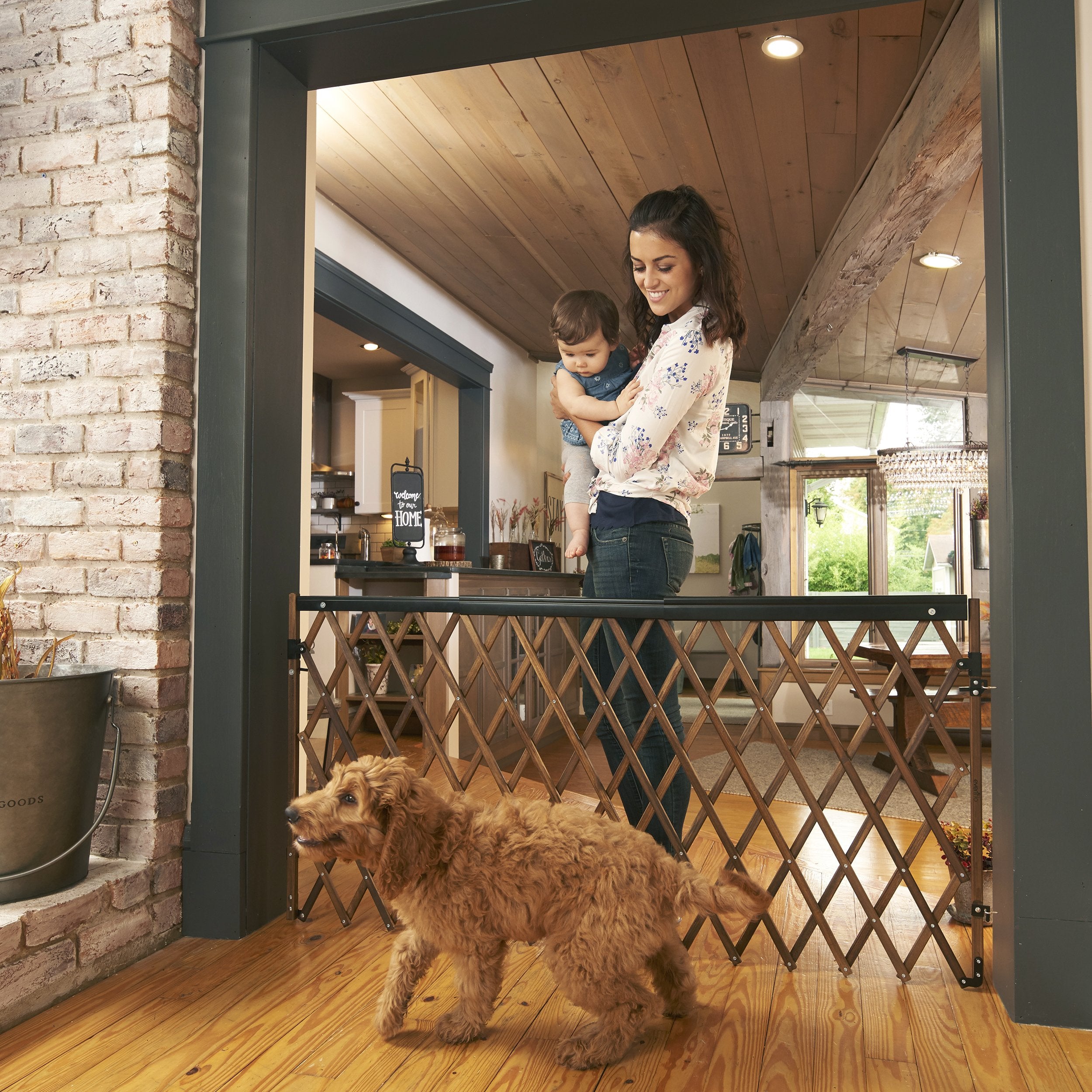 Evenflo Expansion Walk-Thru Baby Gate, 1 Count, Wood, Farmhouse Collection, Model 1603200