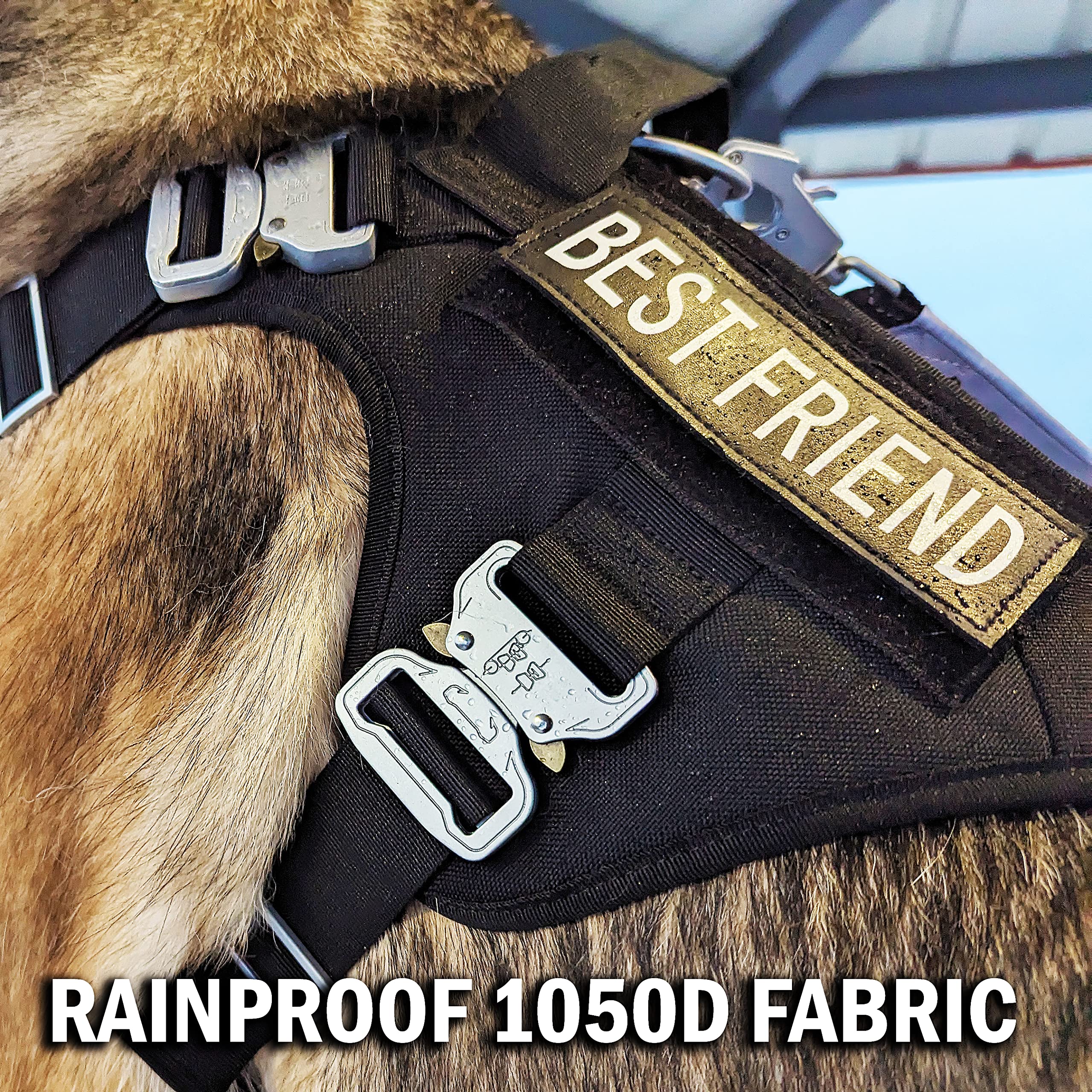 Tactical Dog Harness For Large Dogs With 4 Metal Buckles, Waterproof; Military Grade Dog Vest, Stop Pulls, Does Not Choke Neck A