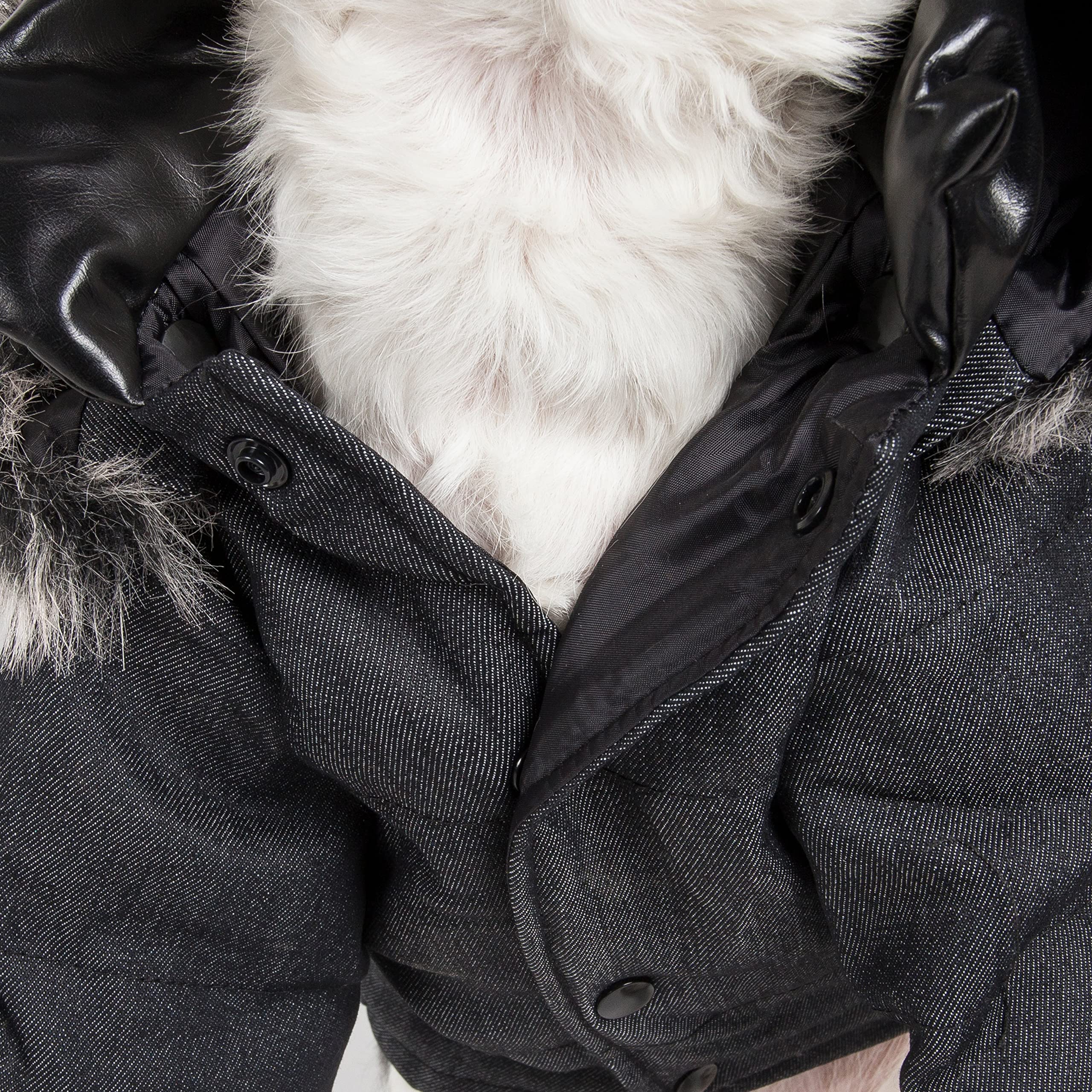 Pet Life Ruff-Choppered Denim Fashioned Wool Dog Coat - Fall and Winter Dog Jacket with Designer Trims and Details