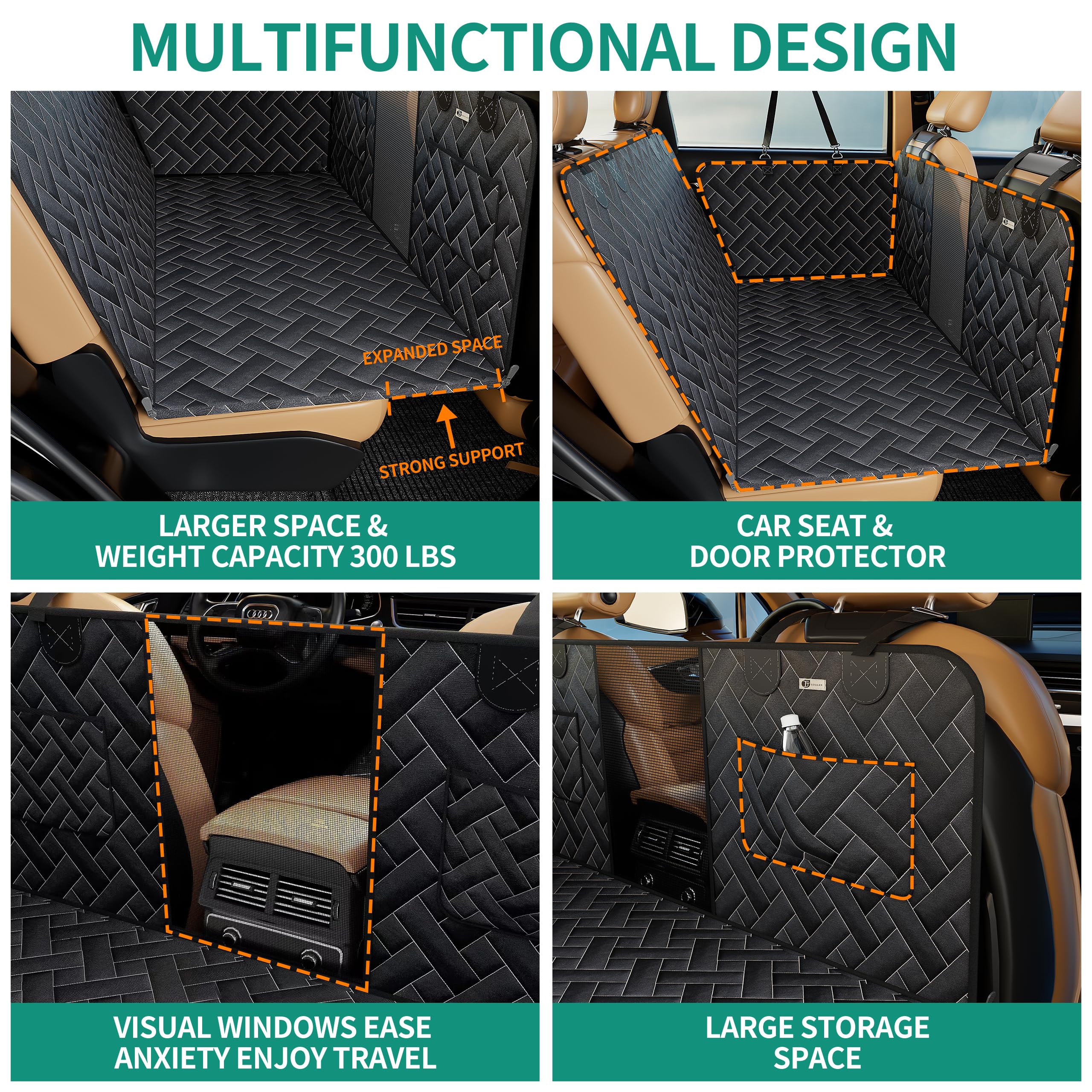 Tjsouler Hard Bottom Dog Car Seat Cover For Back Seat,Dog Car Travel Bed With Nonslip Waterproof Mesh Window,Sturdy Stable Folda