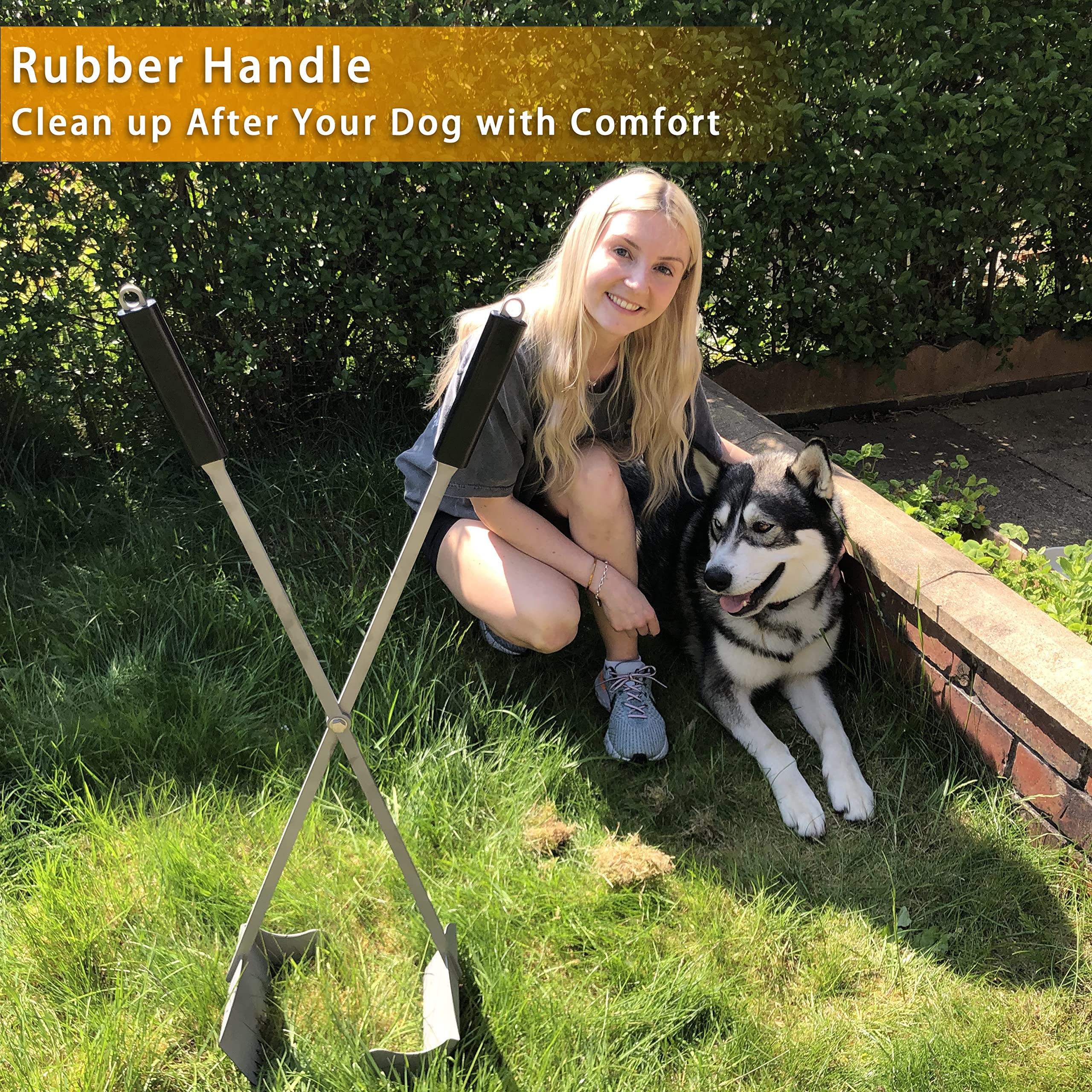 Heavy Duty Pooper Scooper 38'' Stainless Steel Long Handle Dog Pooper Scooper With Teeth For Large Dogs Outdoor Pet Waste Remova