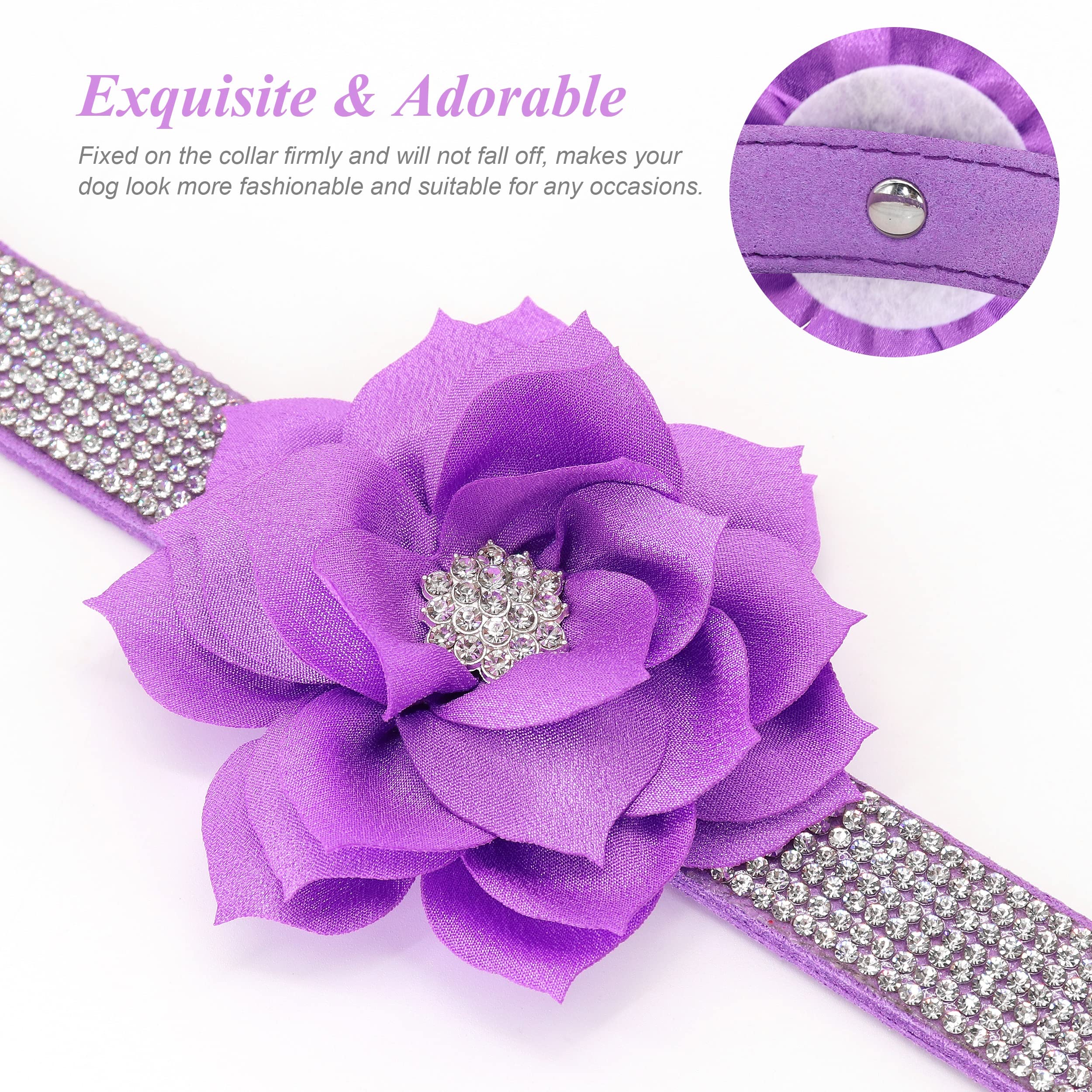 Pet Artist Bling Dog Collars For Small Puppy Dogs, Sparkling Rhinestone Dog Collar With Flower, Soft Suede Purple Dog Collar Lea