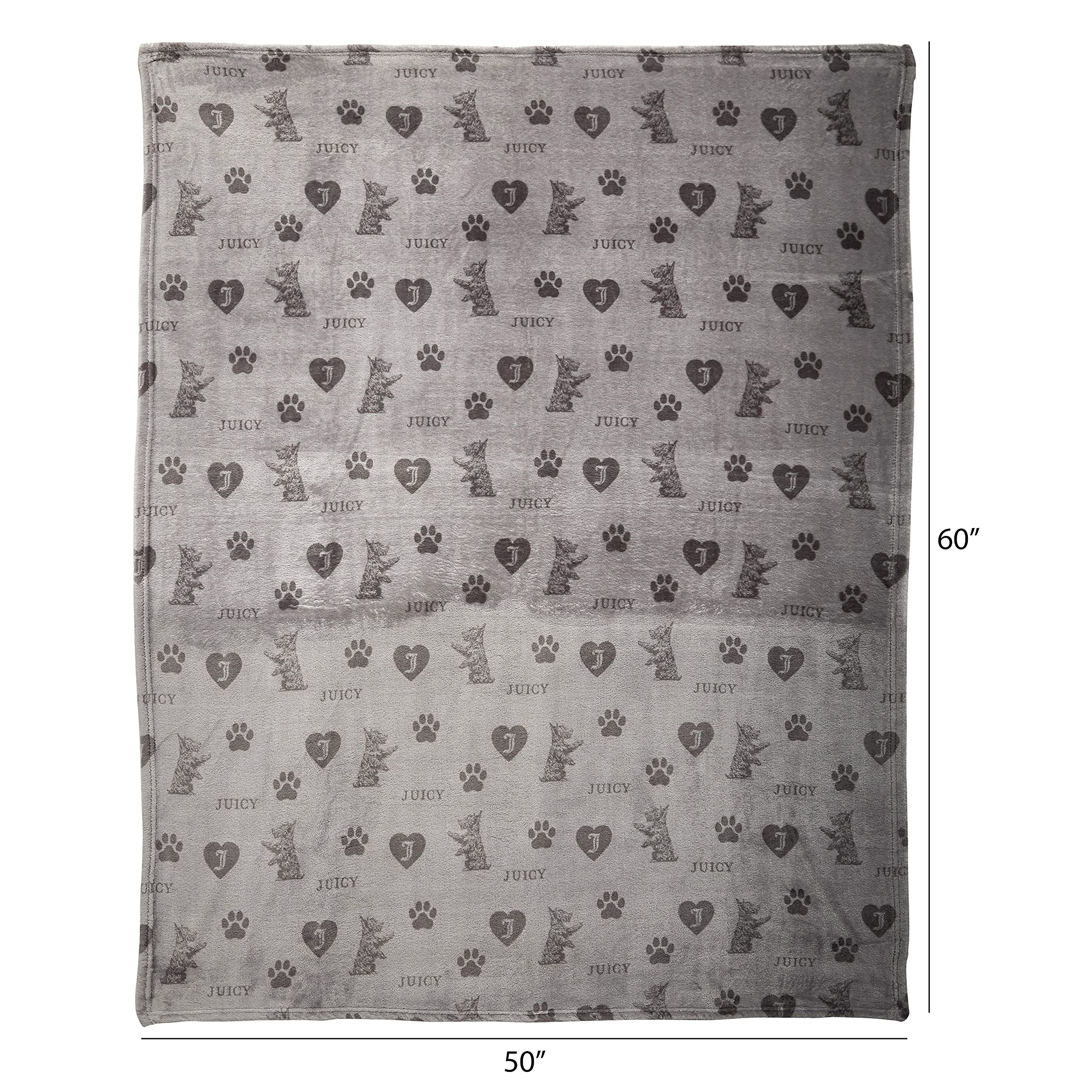 Juicy Couture Dark Grey/Light Grey 50'' X 60'' Cat, Dog, Plush Puppy Blanket Throw, Printed, Breathable, Lightweight, Machine Wa