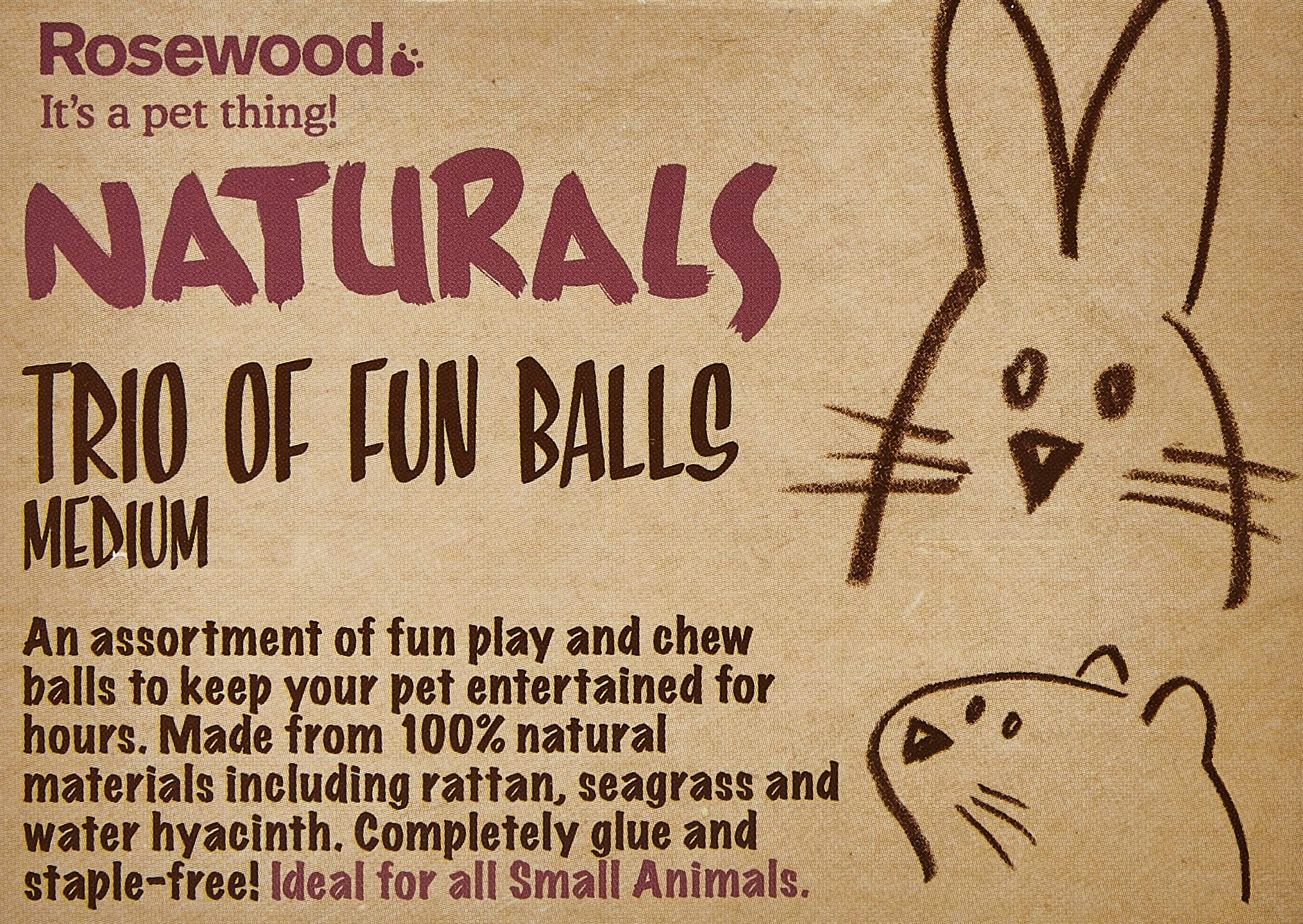 Rosewood Boredom Breaker Small Animal Naturals Toy Trio Of Fun Balls, Natural, 3 Count (Pack Of 2), Medium