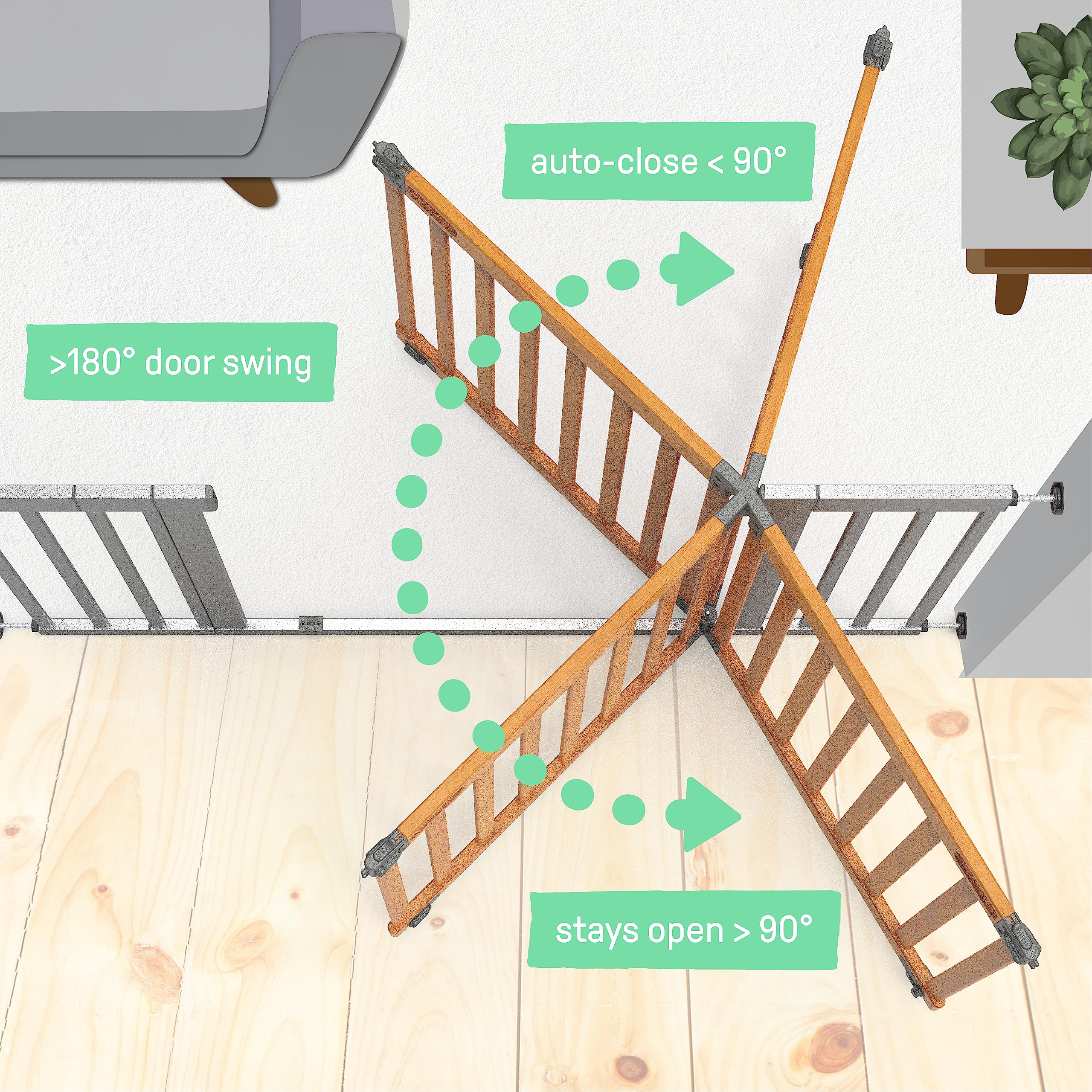 Summer Infant West End Extra Wide Safety Pet And Baby Gate, 36'-60' Wide, 30' Tall, Pressure Or Hardware Mounted, Install Wall To Wall In Doorway, Auto Close Walk-Thru Door - Oak Wood And Metal