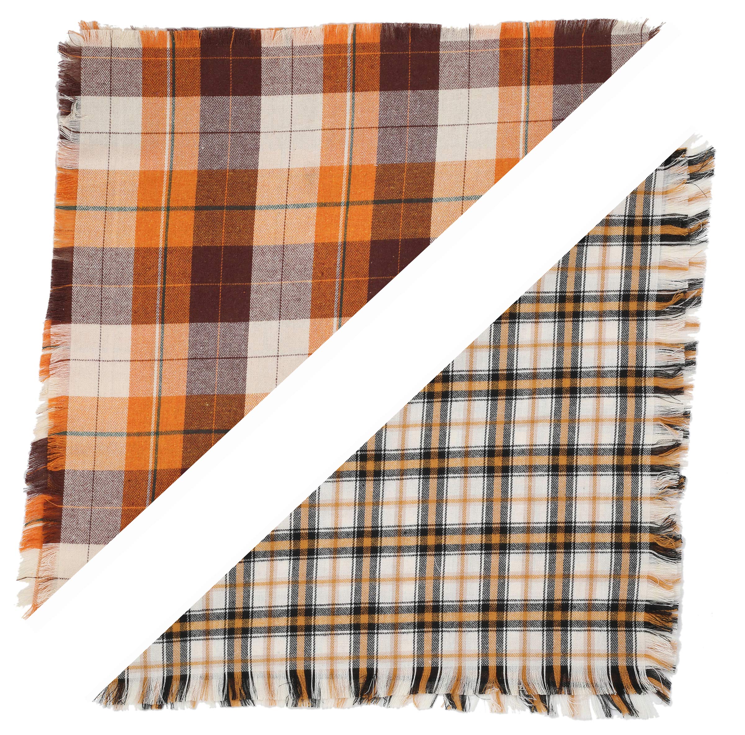 Fall Dog Bandana - Set Of 2 Washable Reversible Square Plaid Pet Kerchief Scarf For Halloween