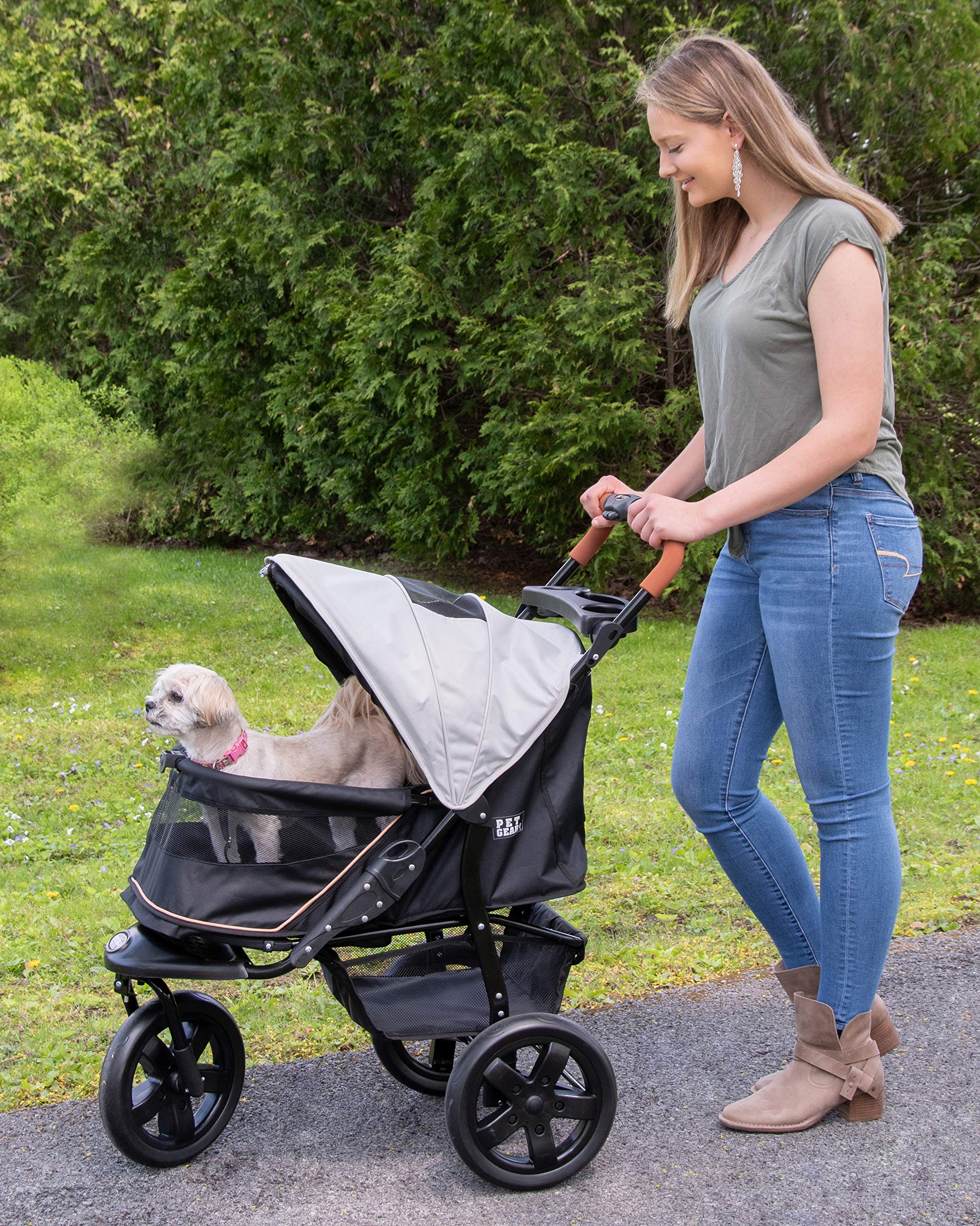 Pet Gear No-Zip At3 Pet Stroller For Cats/Dogs, Zipperless Entry, Easy One-Hand Fold, Jogging Tires, Removable Liner, Cup Holder + Storage Basket, 1 Model, 2 Colors