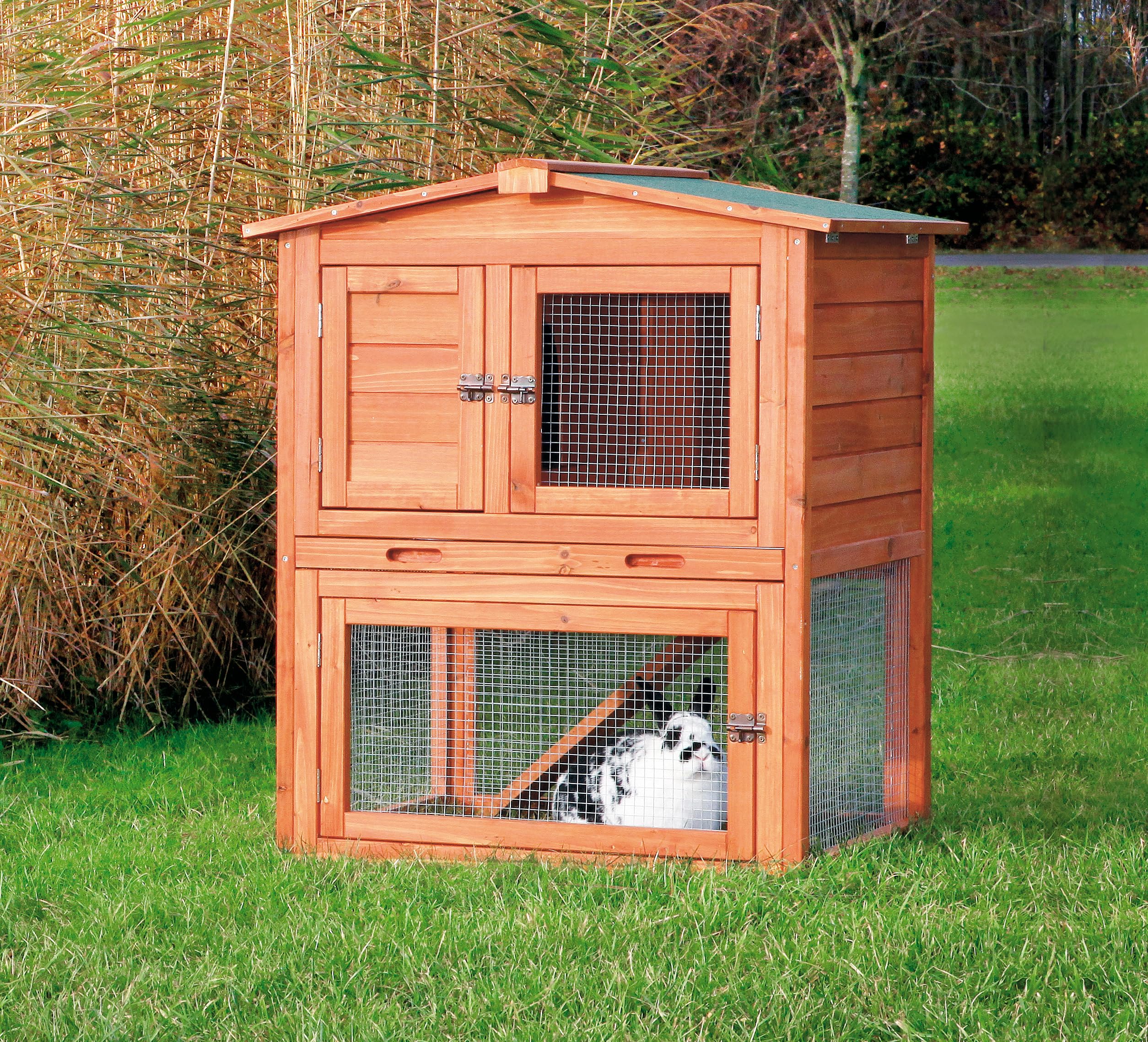 Trixie Natura Outdoor Rabbit Hutch With Run - Small 2-Story Rabbit Cage With Non-Slip Ramp - Elevated Small Animal House With Se