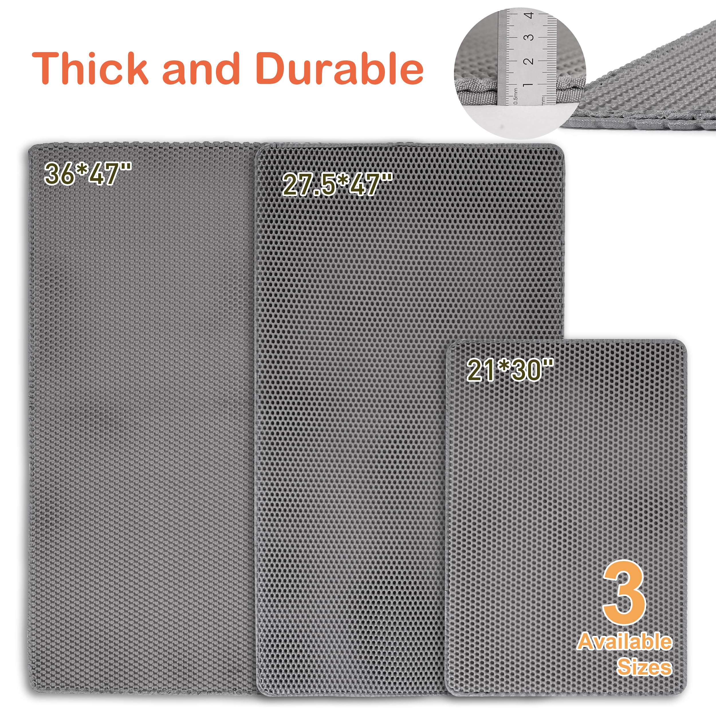 Citylife Cat Litter Mat For Litter Box, 30''  21'' Double Layer Trapping Mat, Non-Slip Water Proof Kitty Liiter Pad, Grey