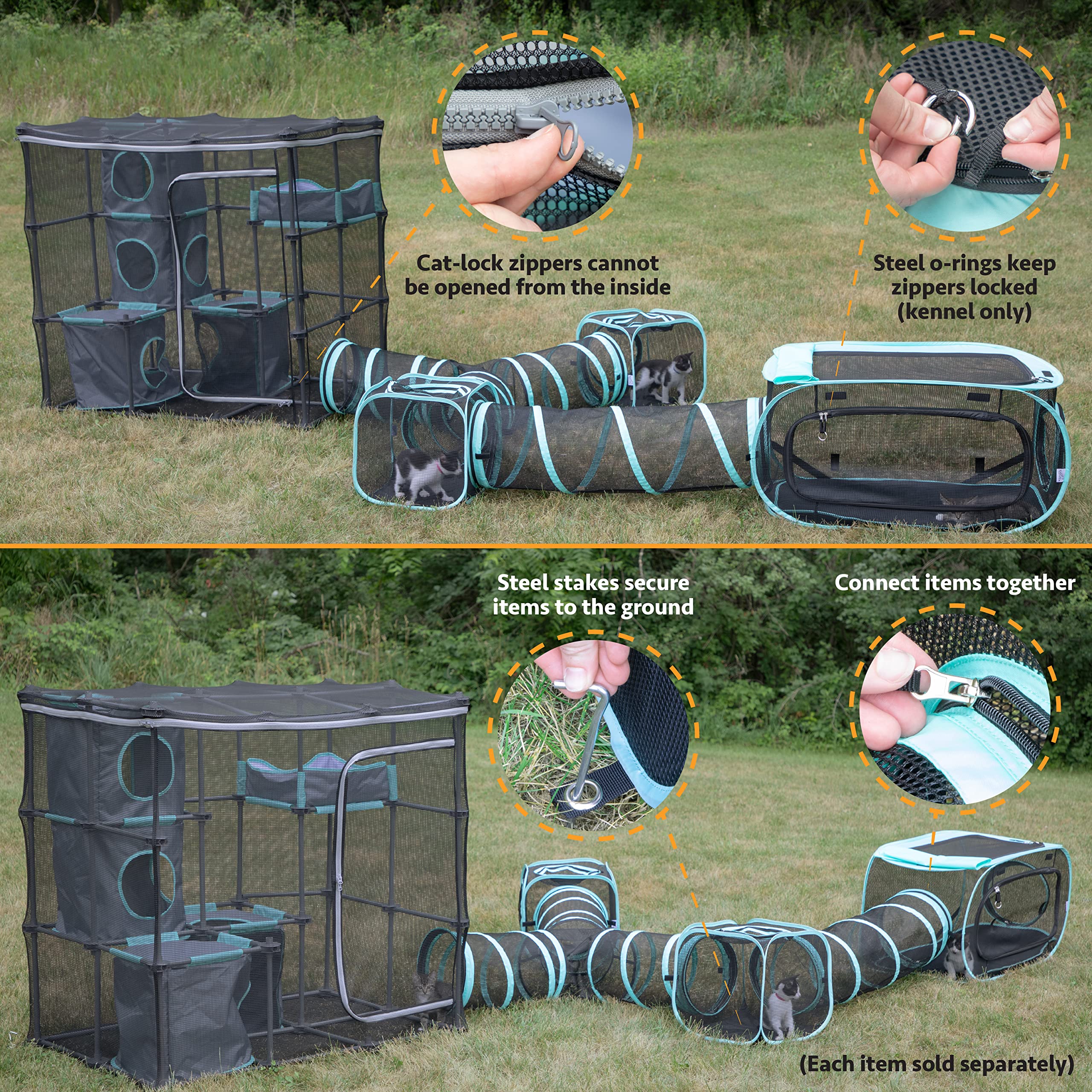 Kitty City Outdoor Catio Furniture And Play Kits For Cats, Three Way Tunnel