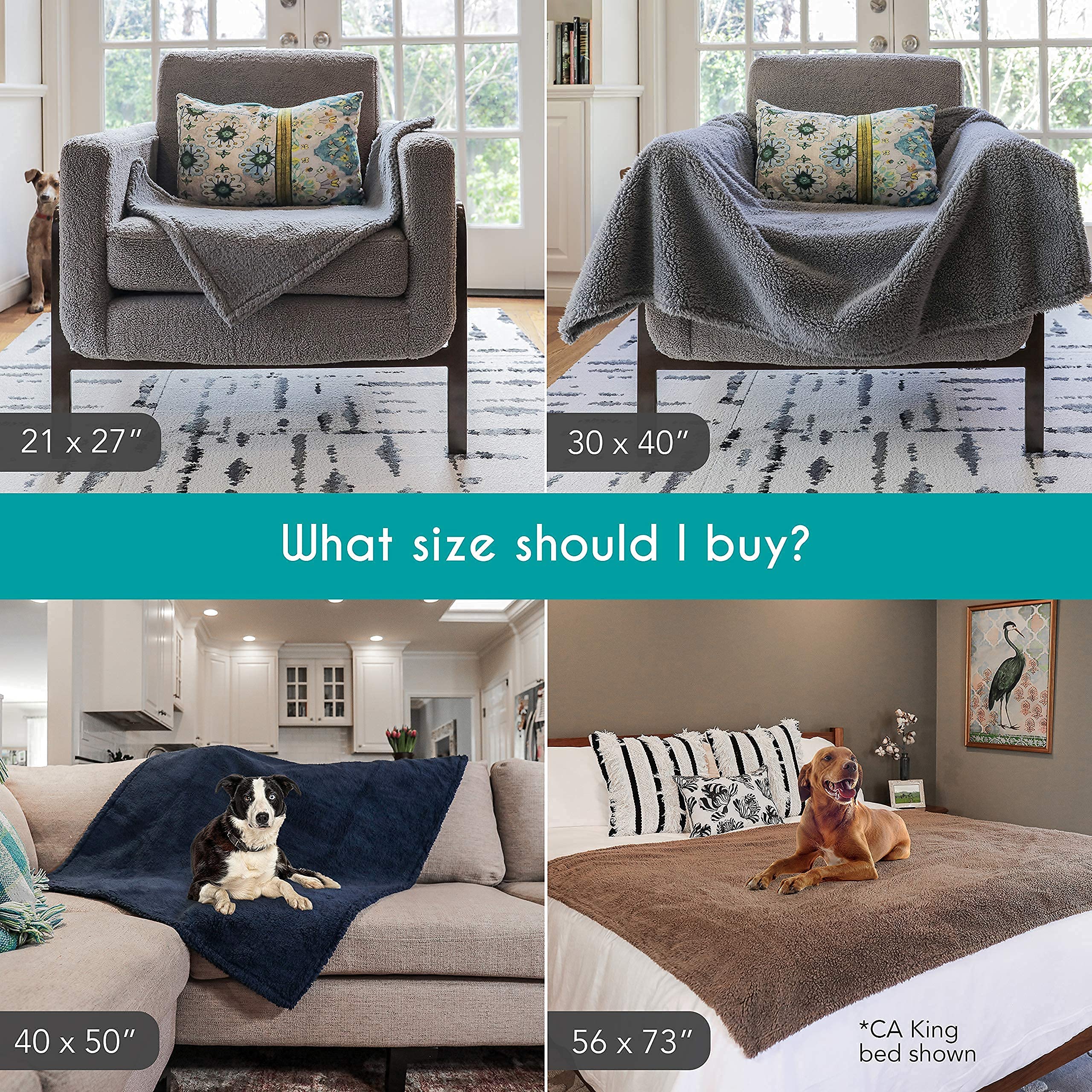 Rocket & Rex Medium Waterproof Dog Blanket, Grey, Washable Waterproof Pet Blanket Protects Beds, Couches & Other Furniture, Premium Fleece Fabric With Reversible Faux Suede, 30' X 40' (Pack Of 1)