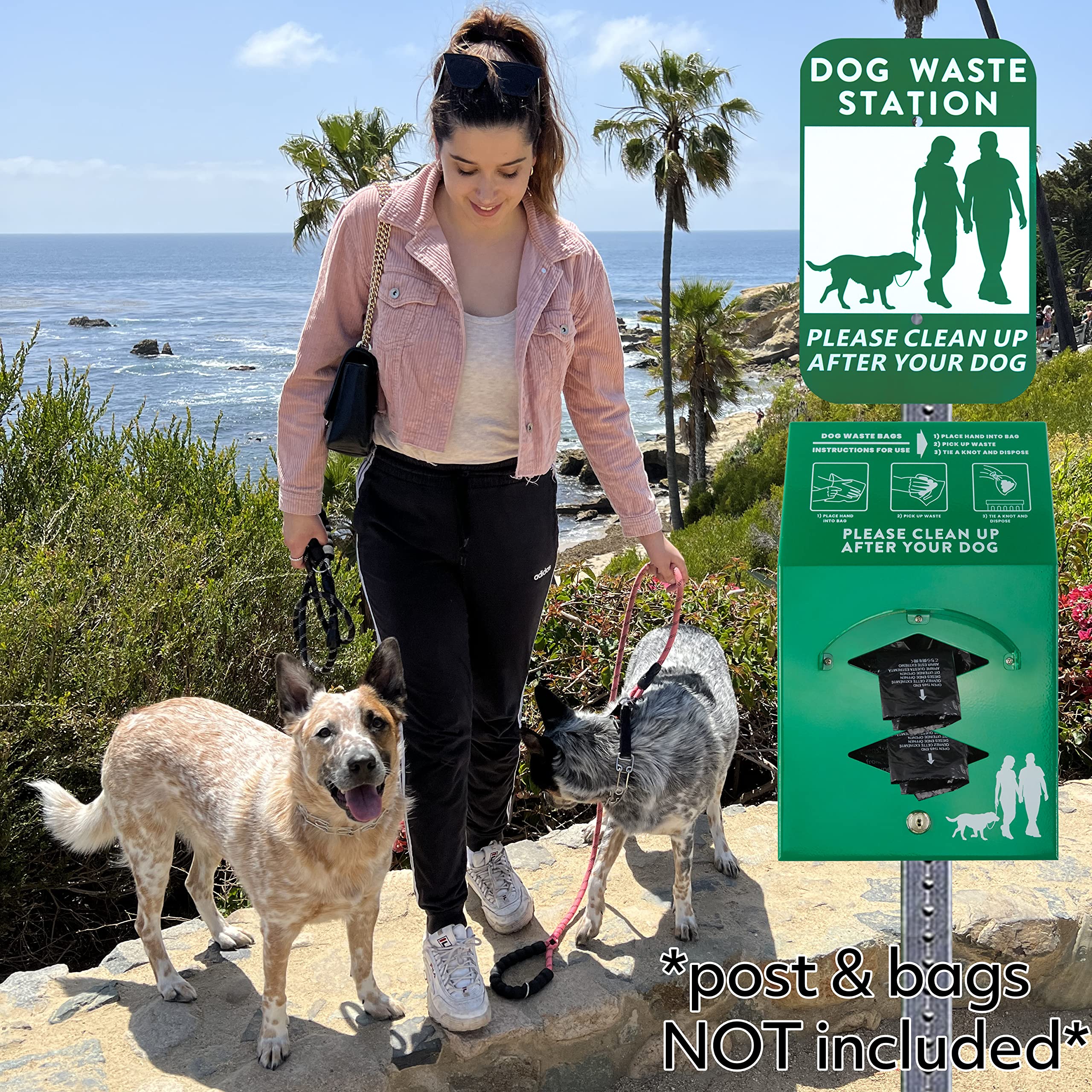 Aluminum Outdoor Dog Bag Dispenser With Pick Up After Your Dog Sign - Wall Mounted Poop Bag Dispenser For Pet Waste -Included Lo