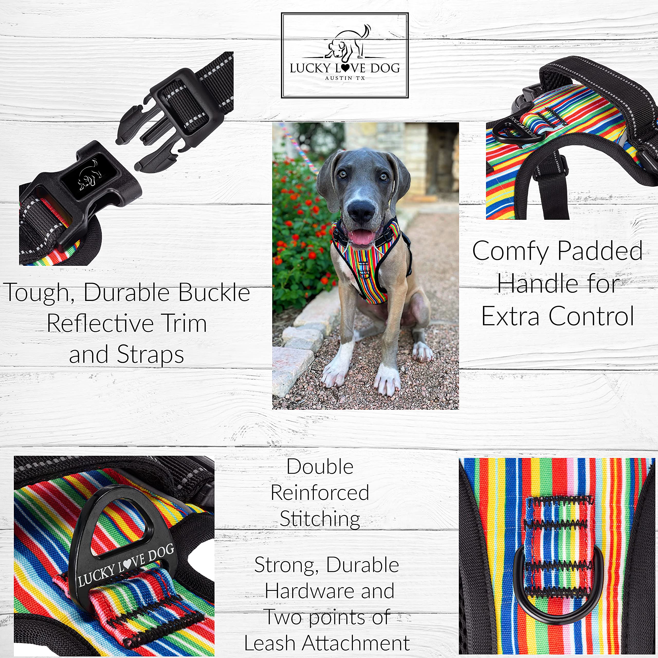 Lucky Love Dog Harness, Easy To Walk, No Pull Dog Harness, Adjustable Custom Fit (Hippie, Medium)