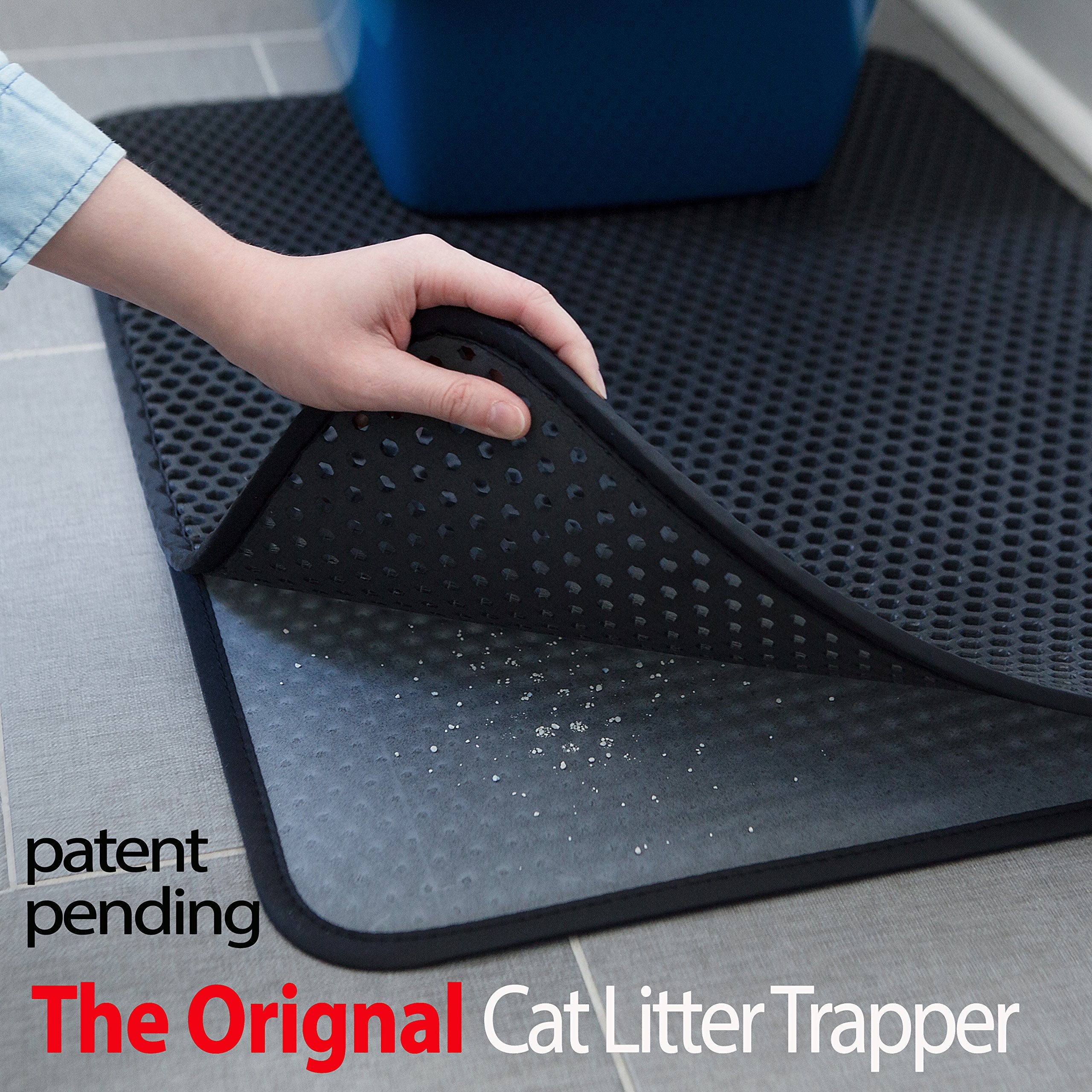 Iprimio Large Cat Litter Trapper Mat With Exclusive Urine/Waterproof Layer - Cat Litter Mat - Larger Holes With Urine Puppy Pad Option For Messy Cats - Soft On Paws And Light - 30' X 23' (Black Color)