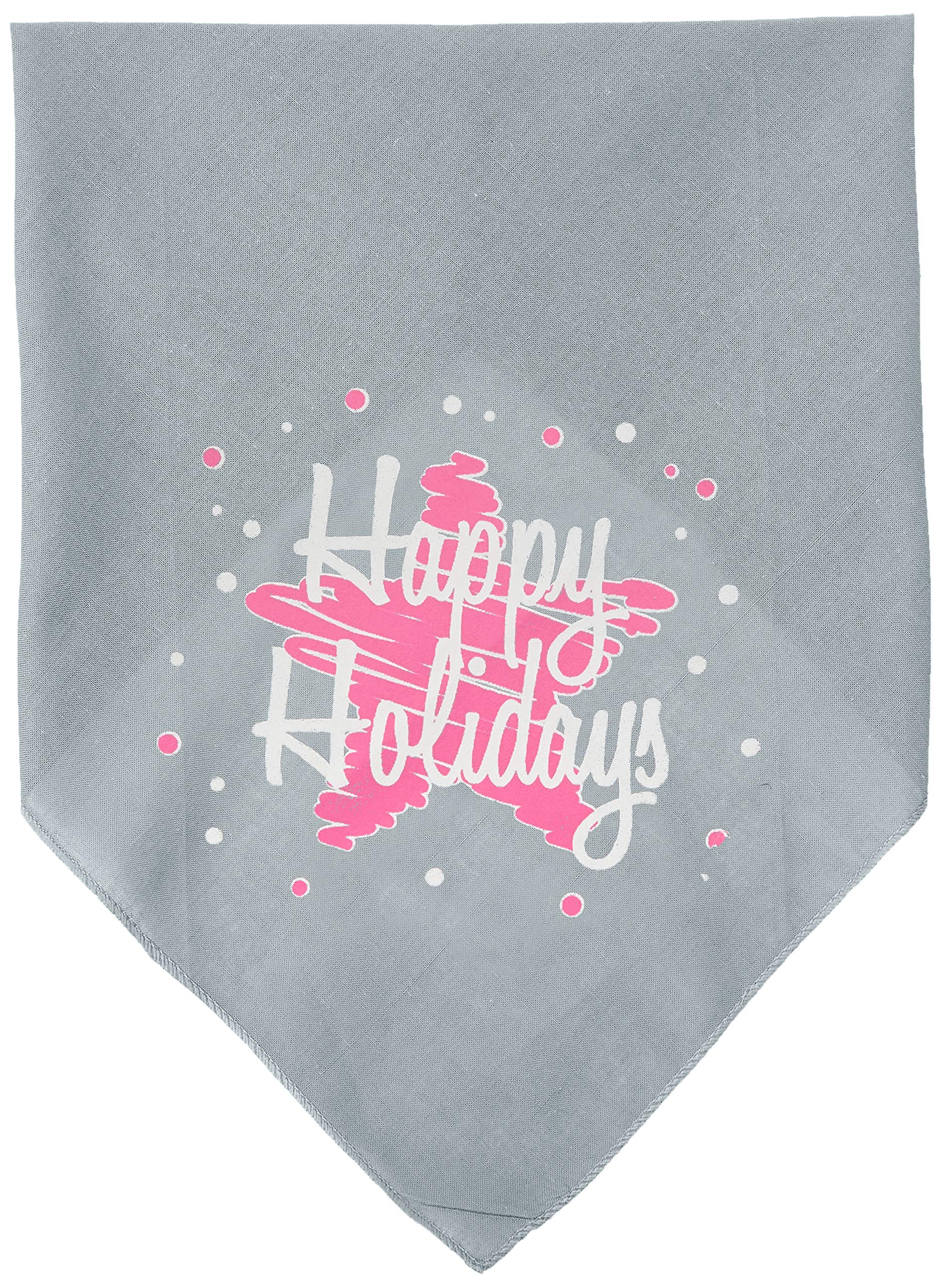 Christmas Pet and Dog Bandana Screen Printed, &quot;Scribble Happy Holidays&quot; Grey Large