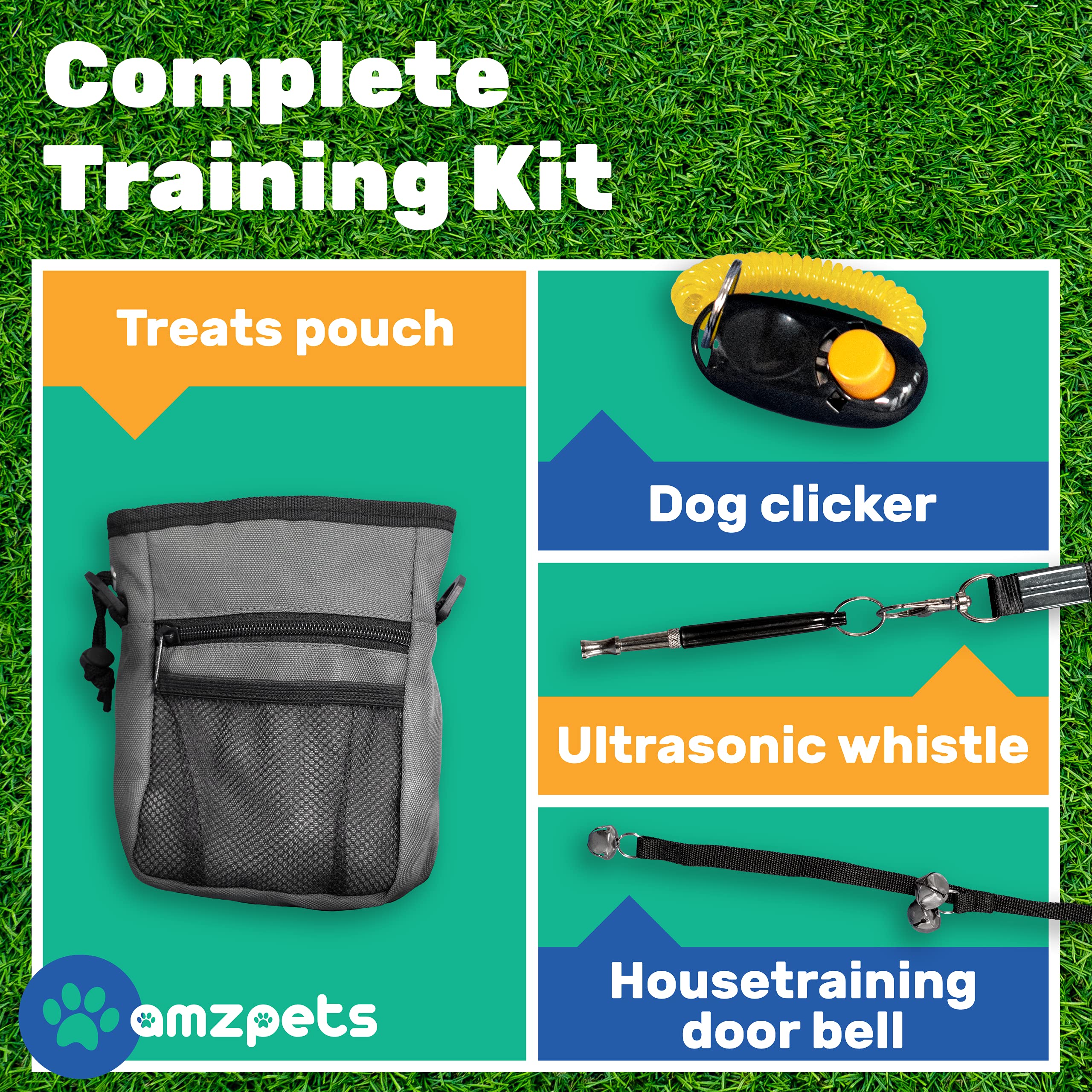 Amzpets Dog Training Set, Puppy Supplies Starter Kit With Dogs Clicker, Treat Pouch Bag, Housetraining Door Bells, Ultrasonic Wh