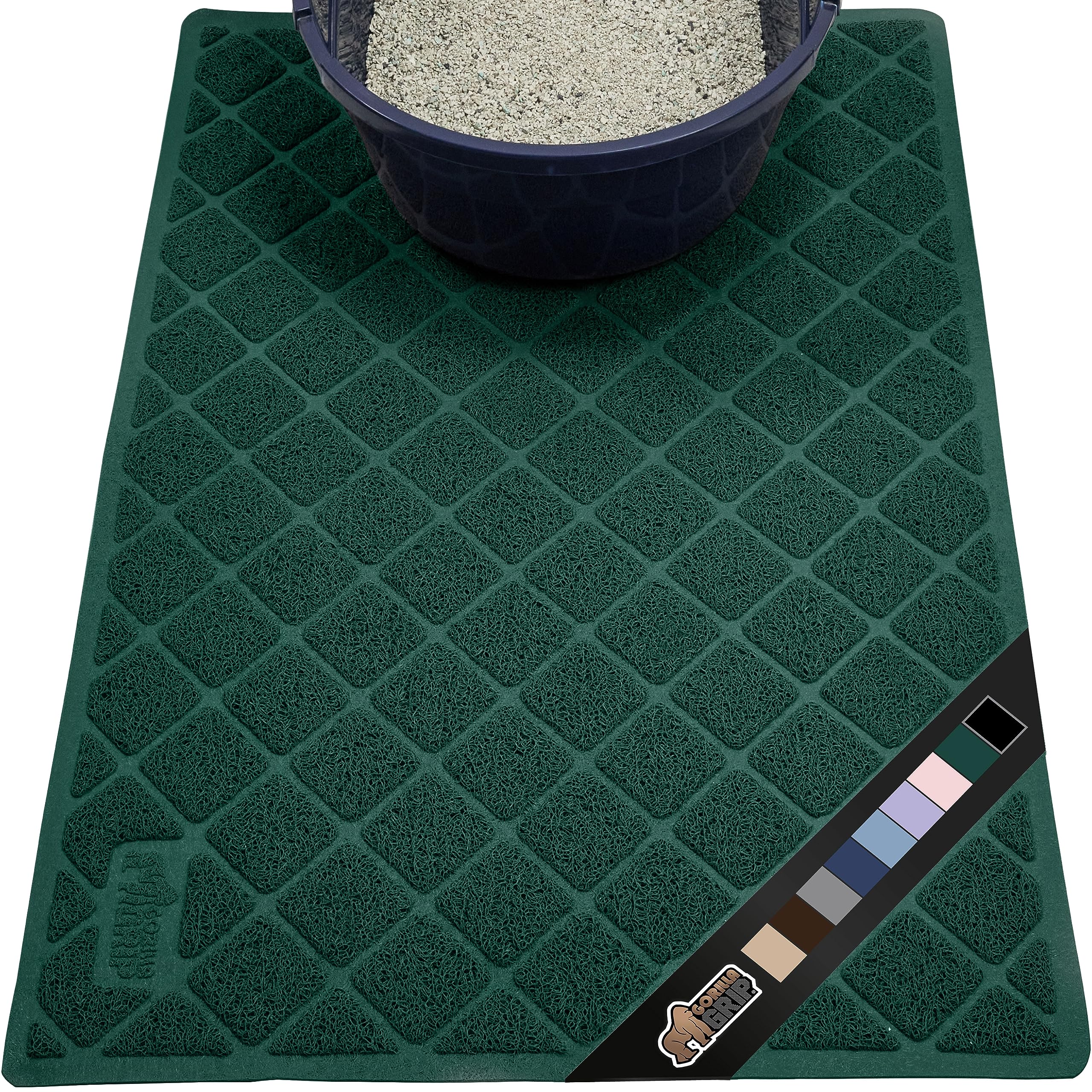 Gorilla Grip Thick Cat Litter Trapping Mat, 47X35, Less Waste, Traps Mess From Box For Cleaner Floors, Stays In Place For Cats, Soft On Paws, Easy Clean, Jumbo Size, Durable Backing, Hunter Green