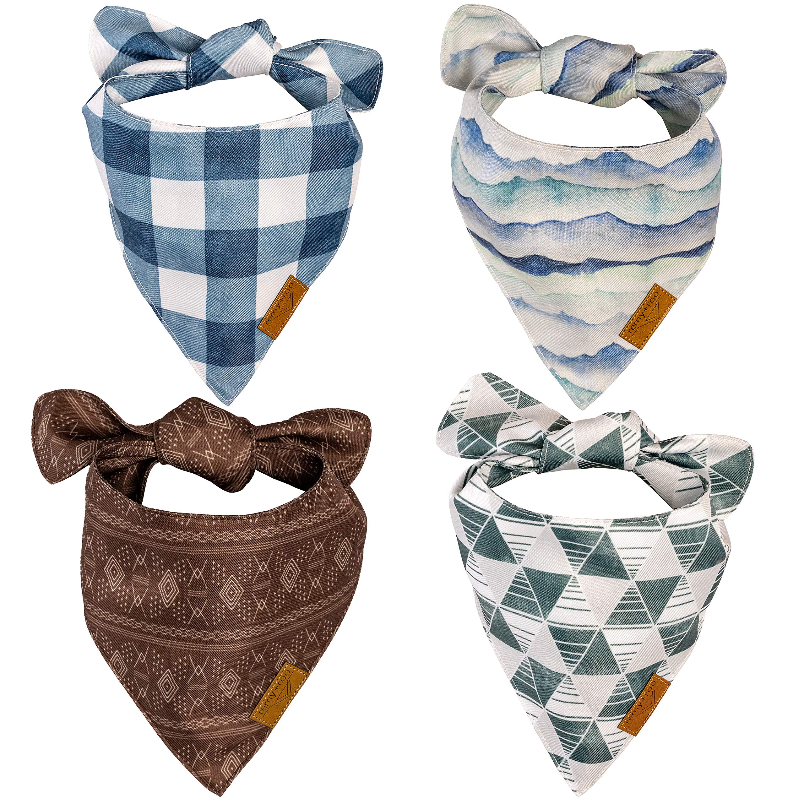 Remy+Roo Large Dog Bandanas - 4 Pack Ryan Set | Premium Durable Adjustable Polyester Fabric | Patented Shape Boy Dog Bandanas | 