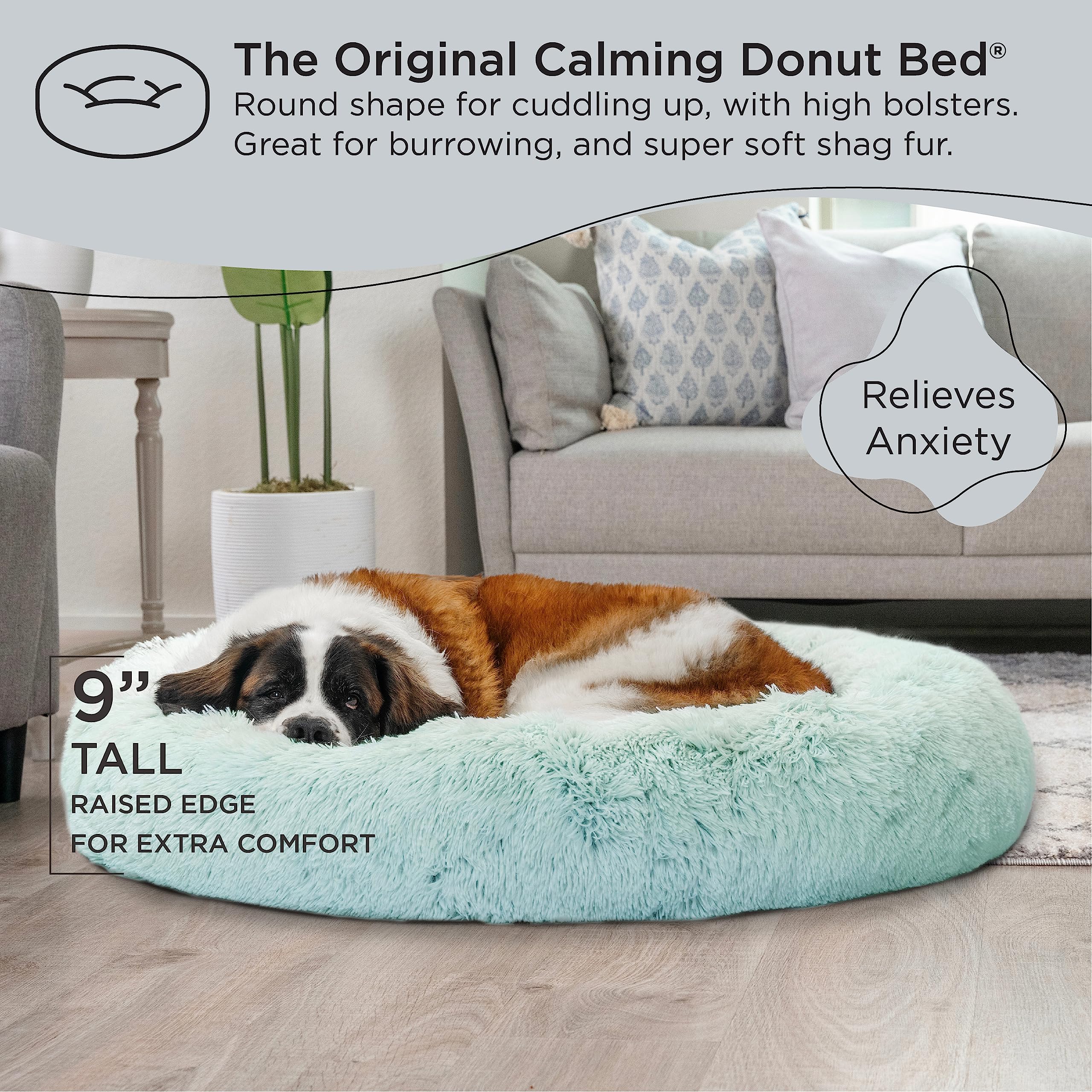 Best Friends by Sheri The Original Calming Donut Dog and Cat Bed in Shag Fur, Baby Blue, Extra Large, 45x45