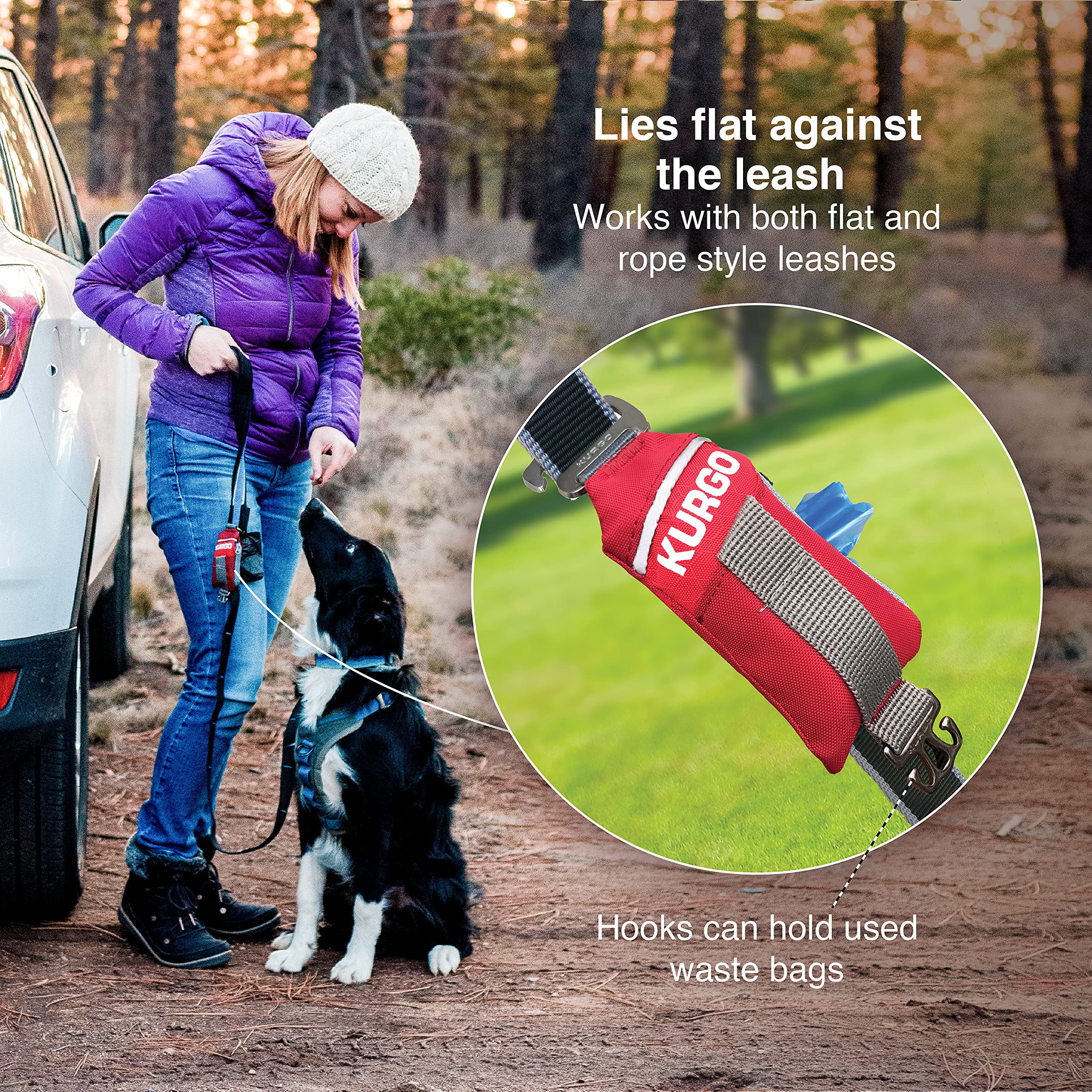 Kurgo Duty Bag For Dogs, Refillable Dog Poop Bag Dispenser, Dispenser With Dog Waste Bags, Attaches To Any Leash, Machine Washable, Universal Design, Convenient, Hook For Used Waste Bags