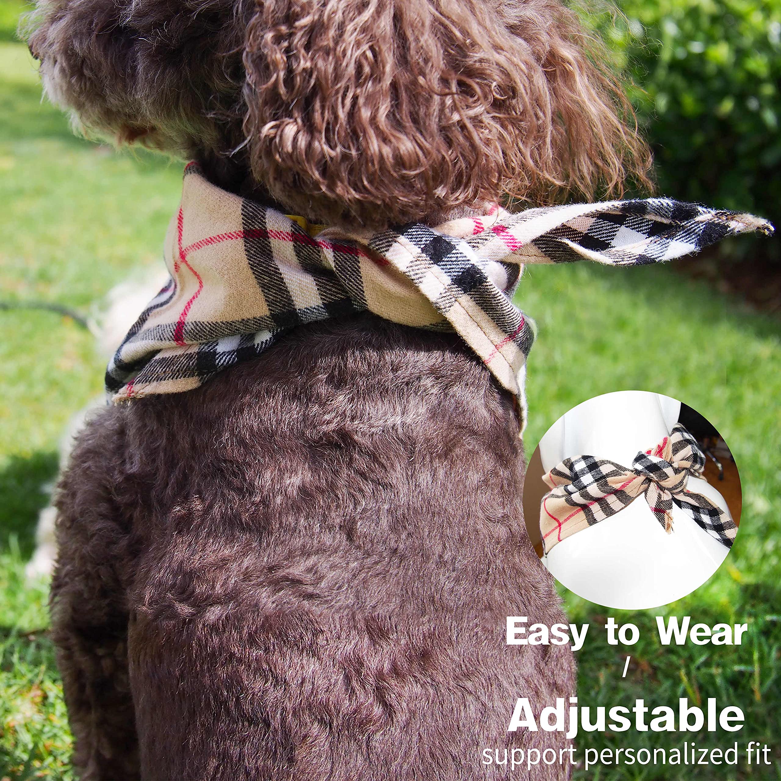 Adjustable Plaid Dog Bandanas,1Pc Soft Washable Cotton Triangle Bib Kerchief Scarfs For Small Medium Large Dogs And Cats (Fuchsia&Blue, Small)