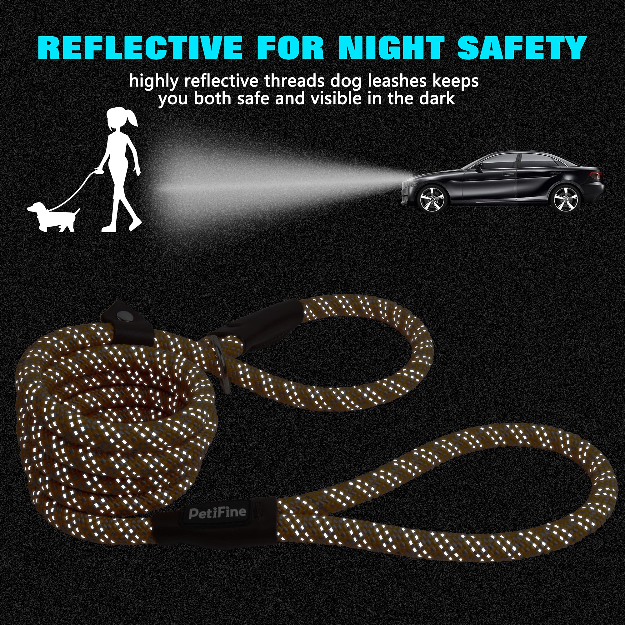 Petifine Slip Lead Dog Leash, Full Reflective Slip Knot Dog Training Leashes, Heavy Duty Adjustable Pet Nylon Slip Loop Leash For Small Medium Large Dogs (1/2' X 6 Ft, Orange)