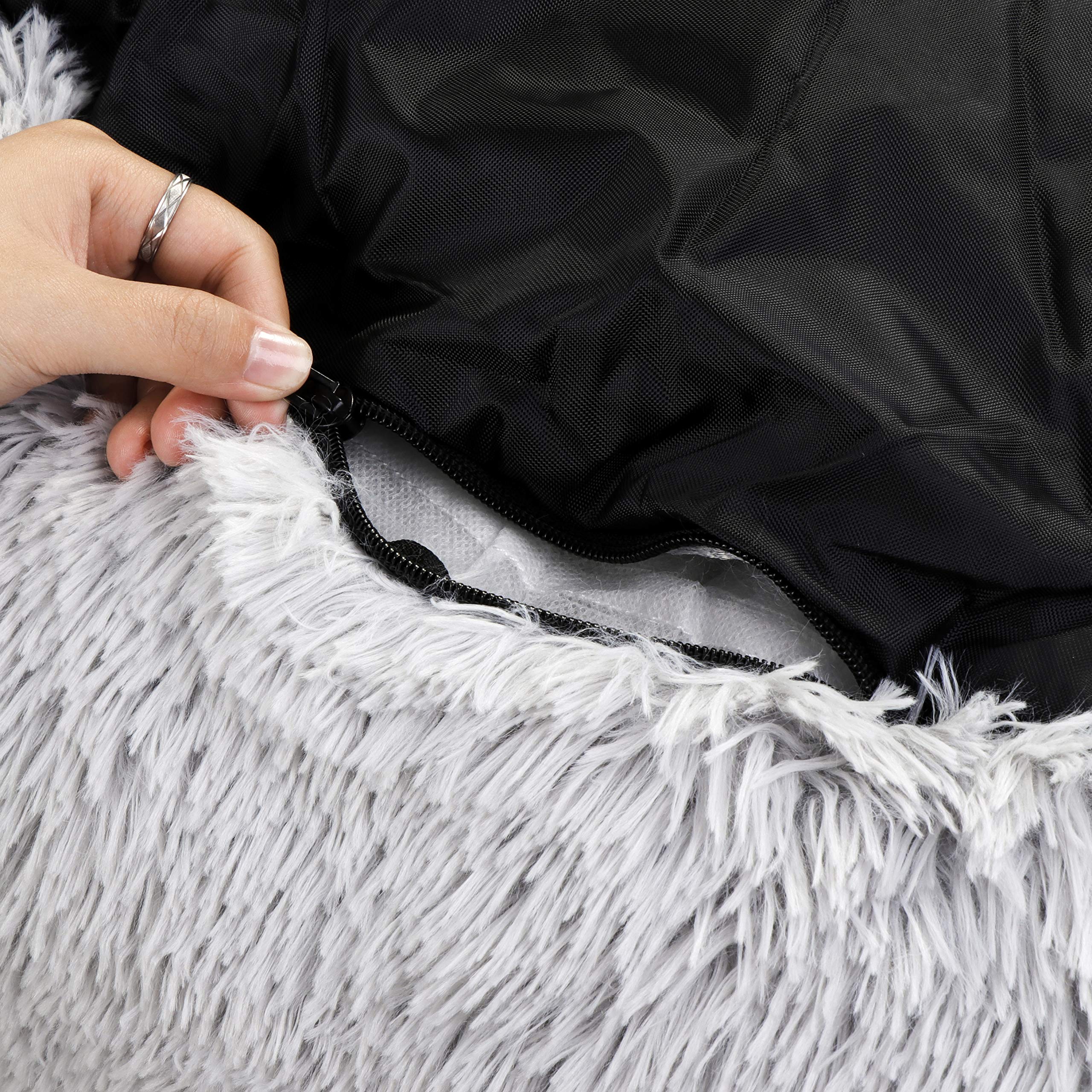 Donut Dog Bed Calming Ultra Soft Shag Faux Fur Dog Bed Comfortable Donut Cuddler For Dogs And Cats,Self Warming And Washable (30 Inches, Grey)