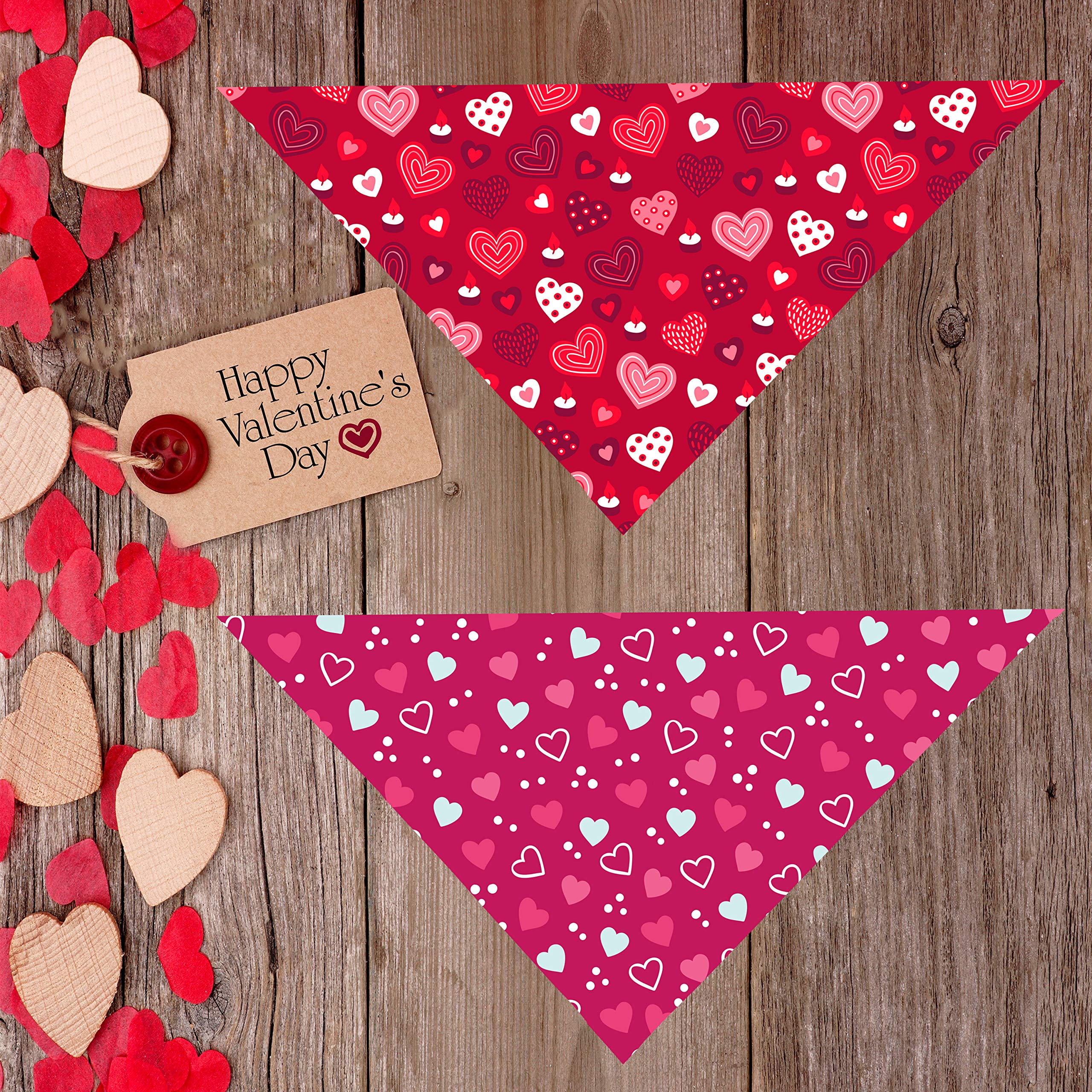 Pohshido 2 Pack Valentine'S Dog Bandana, Holiday Cat Bandana Scarfs For Small Medium Large Dogs Cats Pet Puppies (Candy Hearts-S