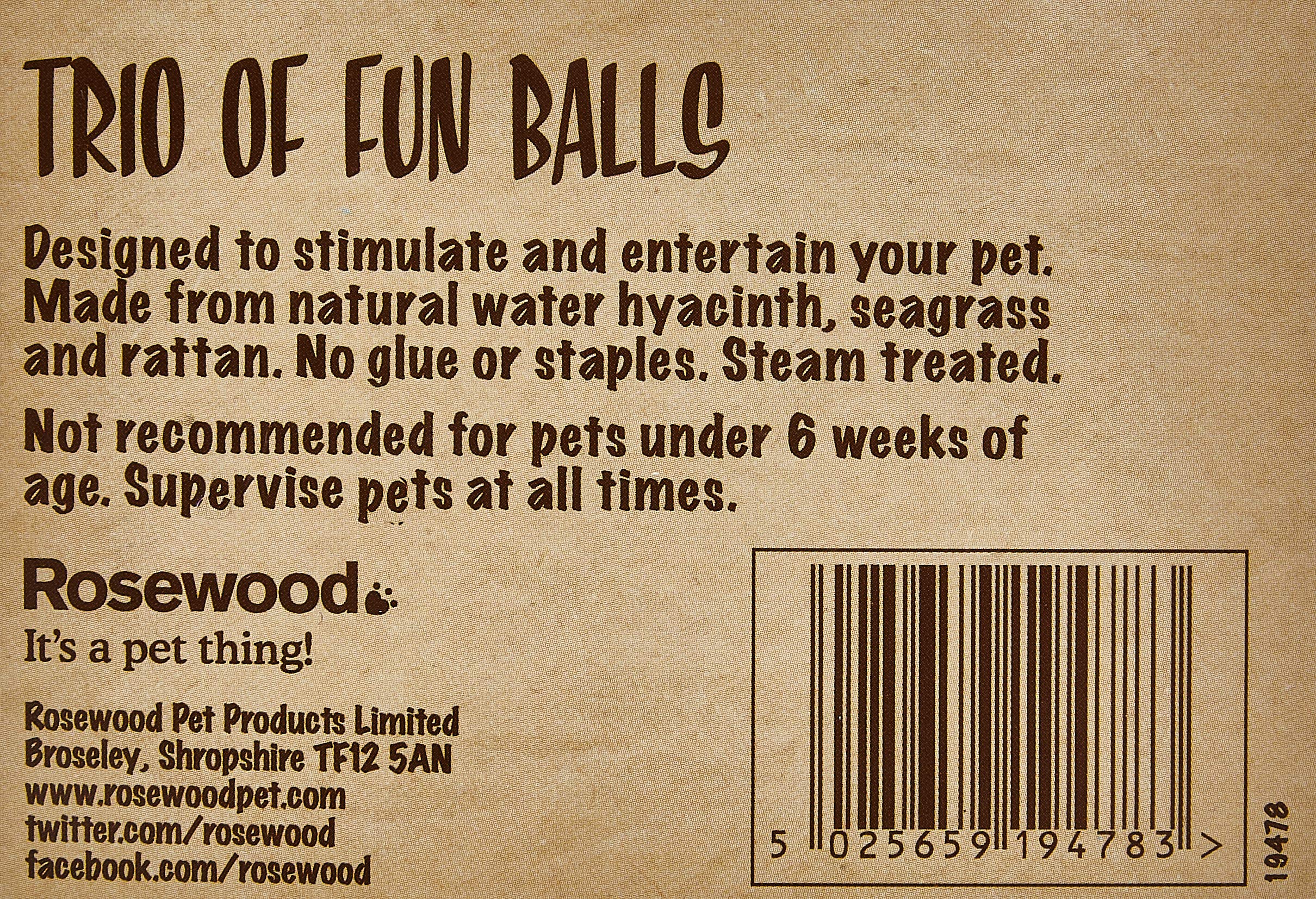Rosewood Boredom Breaker Small Animal Naturals Toy Trio Of Fun Balls, Natural, 3 Count (Pack Of 2), Medium
