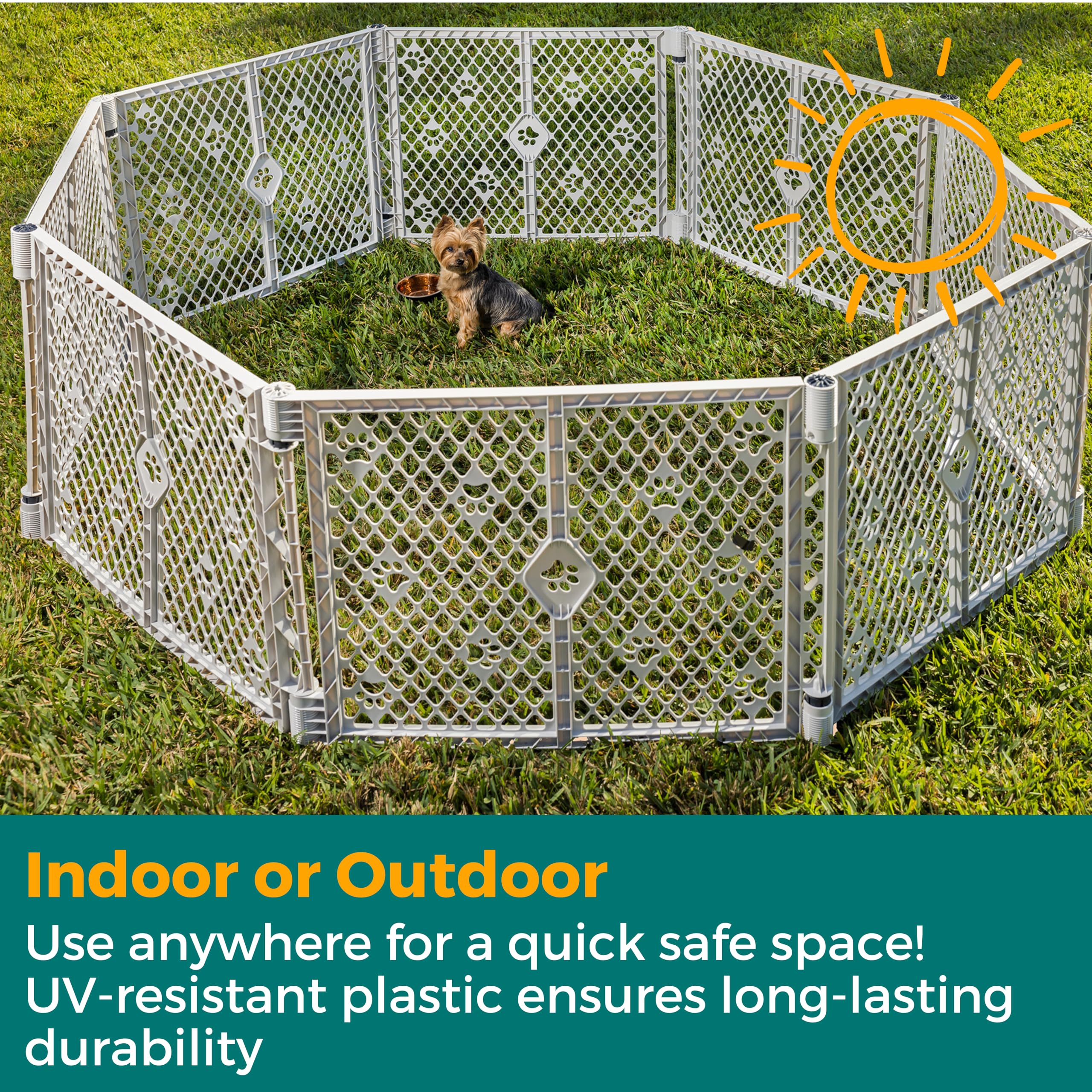 MyPet 8-Panel Paws Petyard, Gray Dog Playpen, Durable & UV-Resistant Puppy Playpen, Indoor/Outdoor Portable Dog Pen, Adjustable